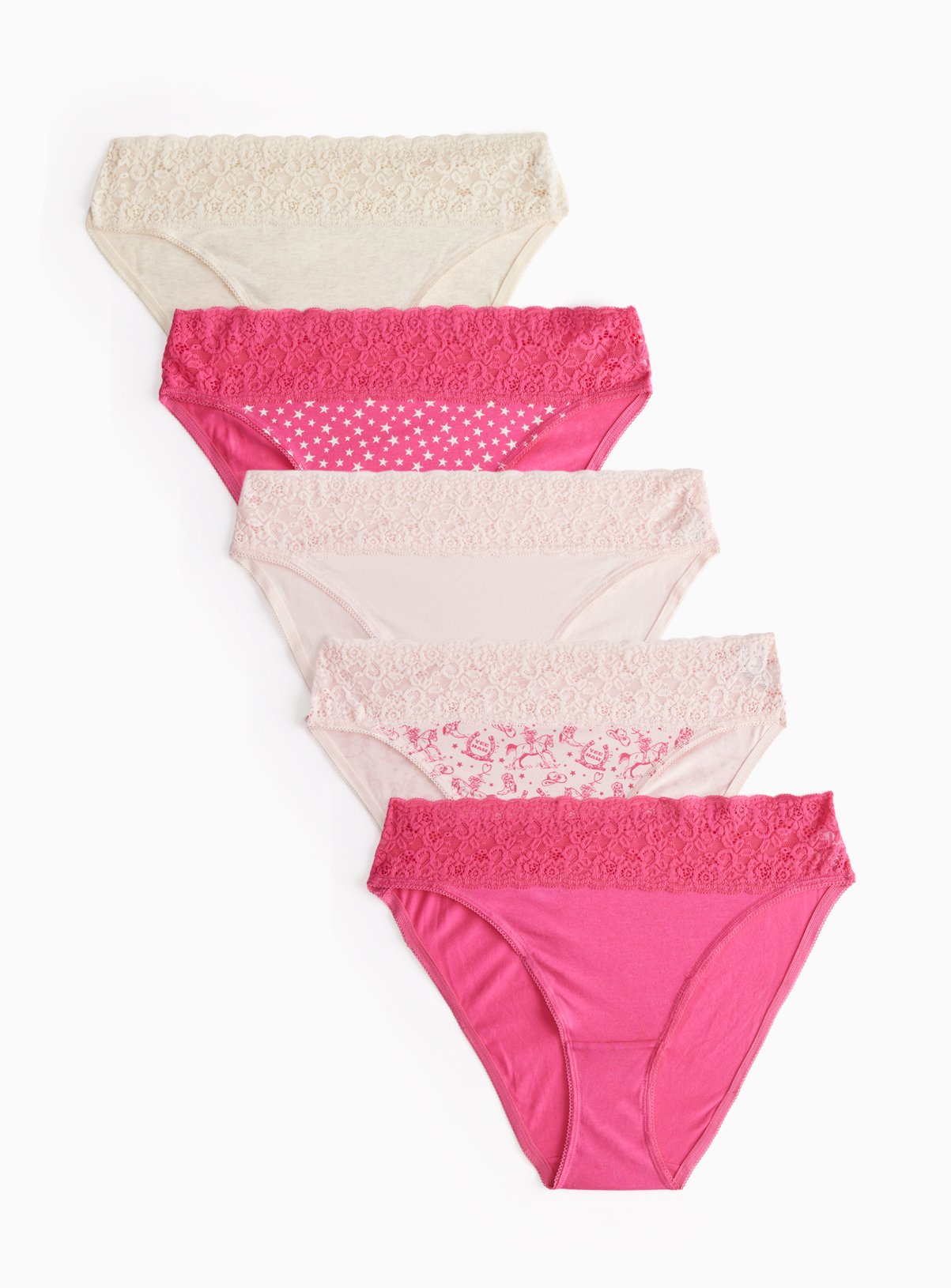 Cowgirl Printed Comfort Lace High Leg Knickers 5 Pack 