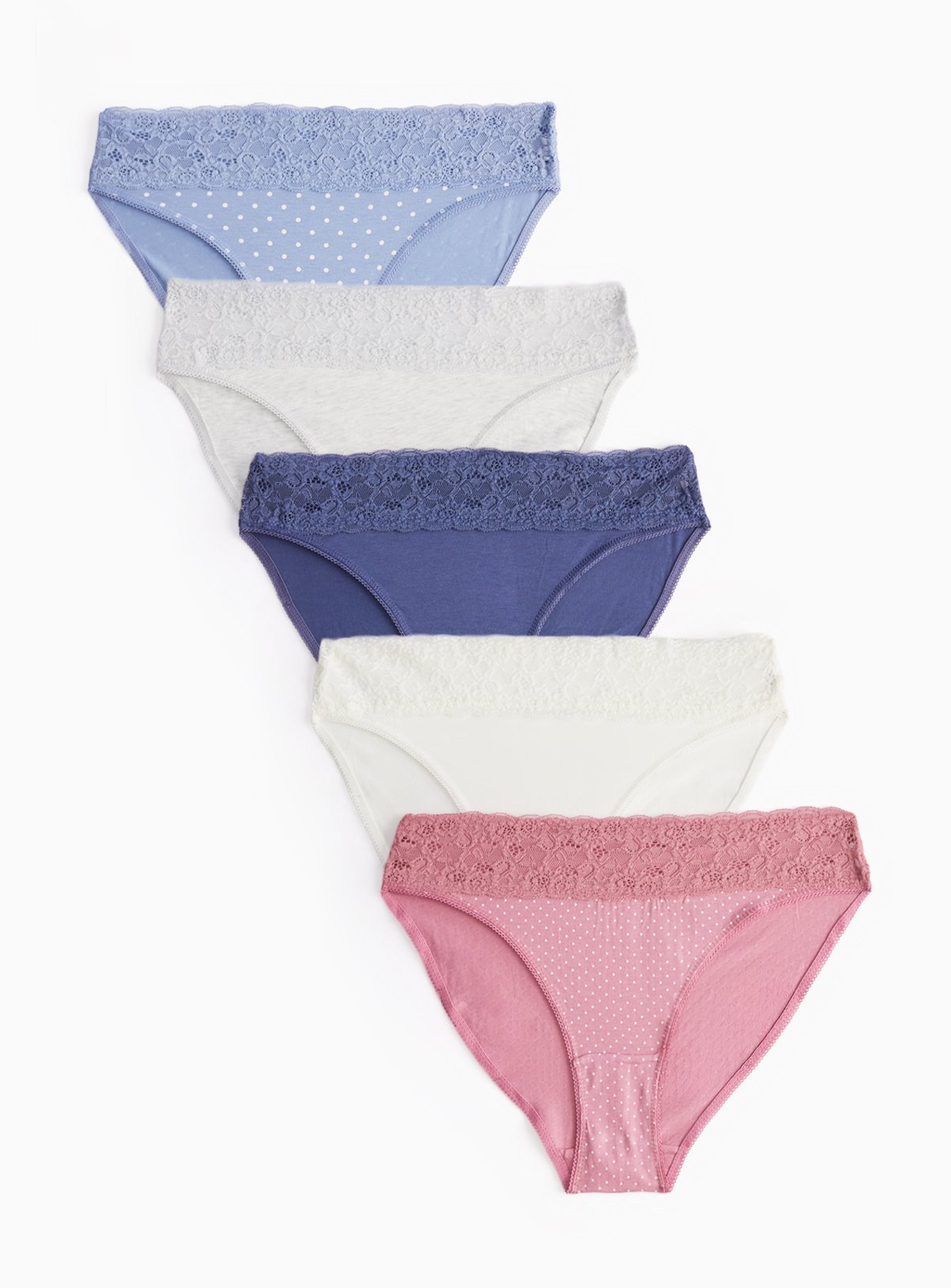 Polka Dot Printed Comfort Lace High Leg Knickers 5 Pack 