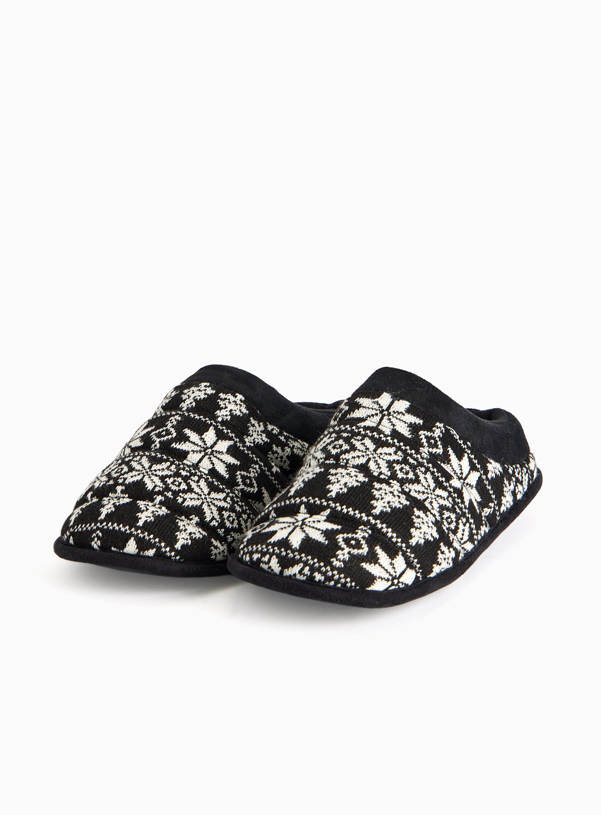Black Knitted Fair Isle Mule Slippers 