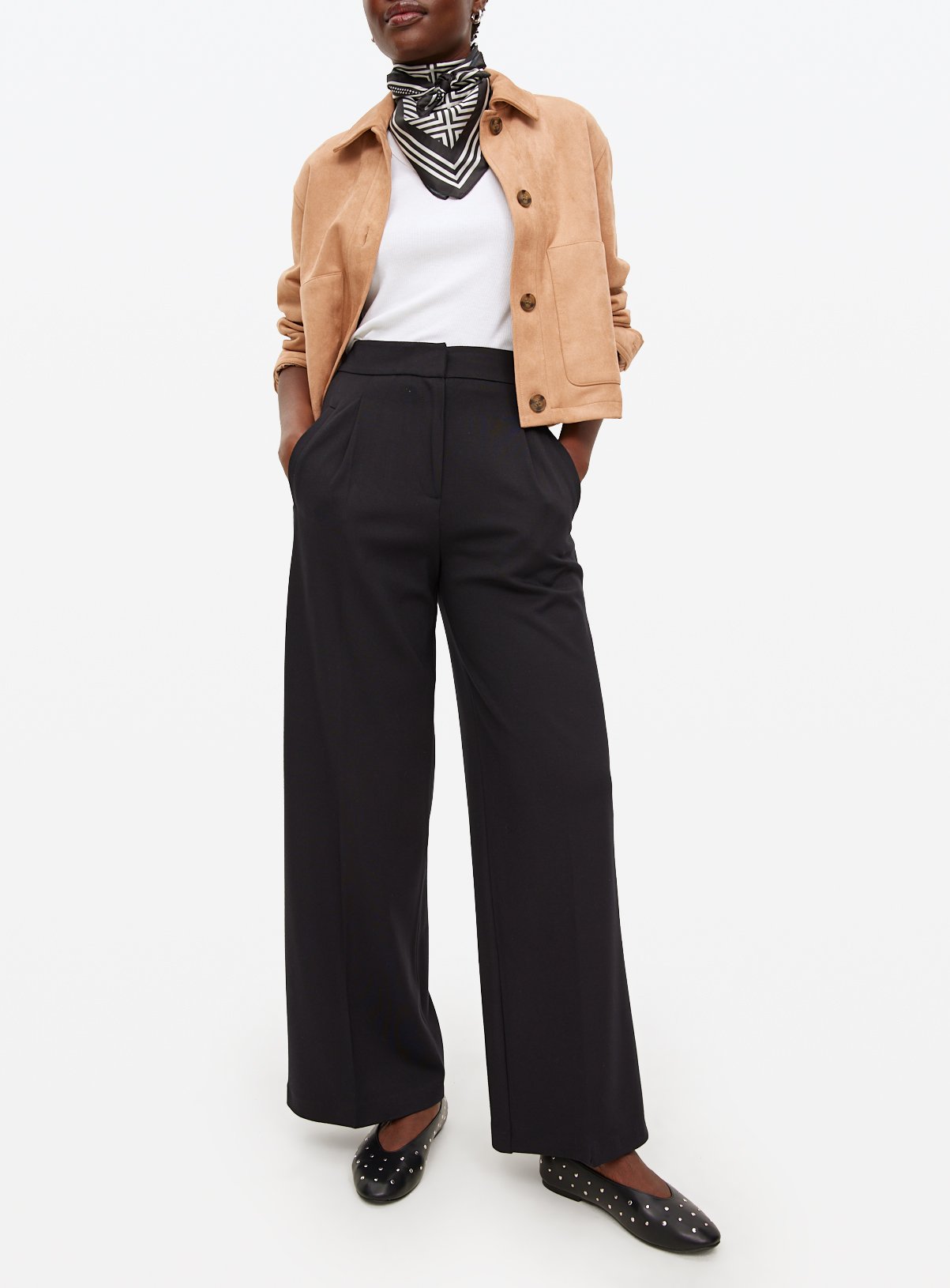 Black Tailored Ponte Wide Leg Trousers  10S