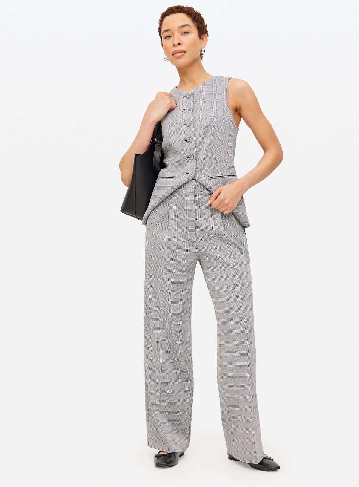 Grey Check Tailored Co-ord Wide Leg Trousers 