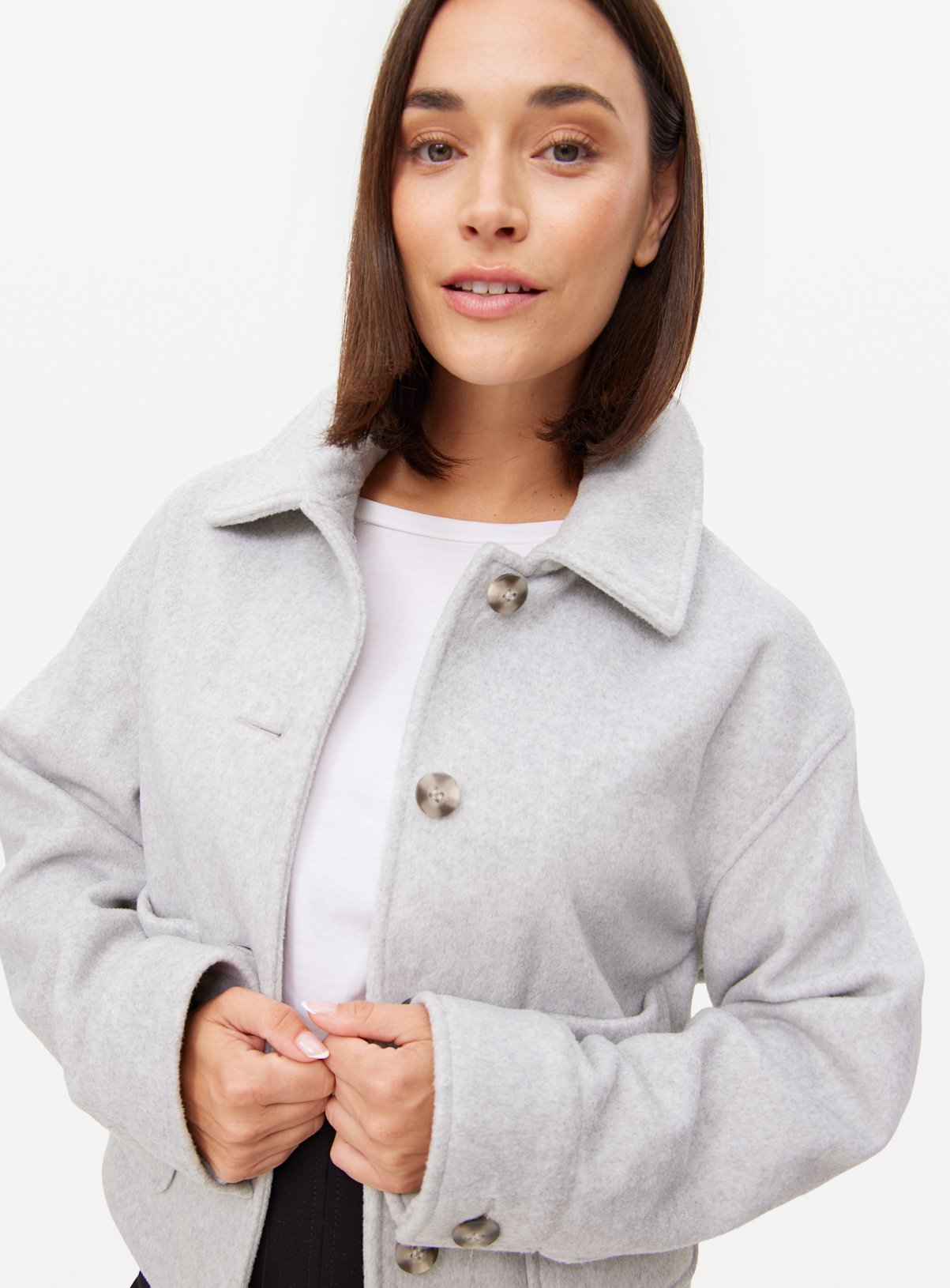 Grey Button Through Boxy Jacket  