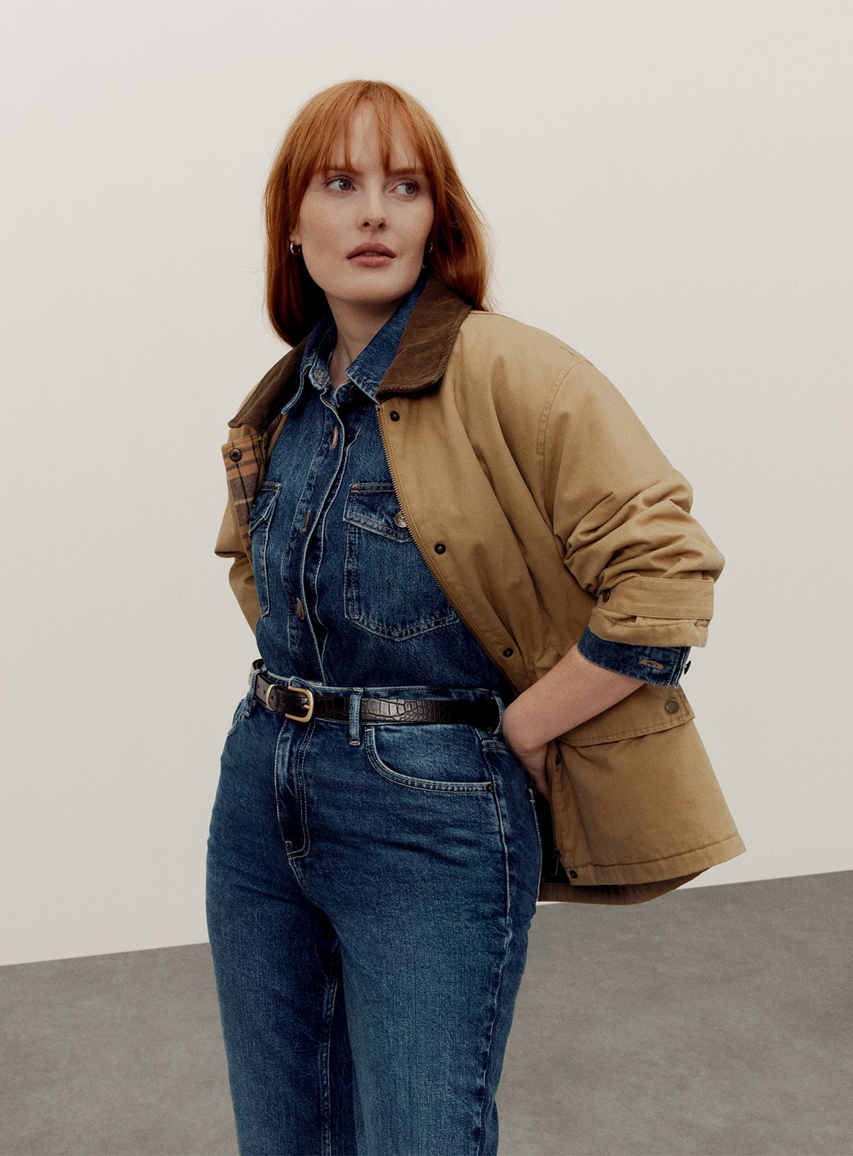 Tan Contrast Collared Barn Jacket