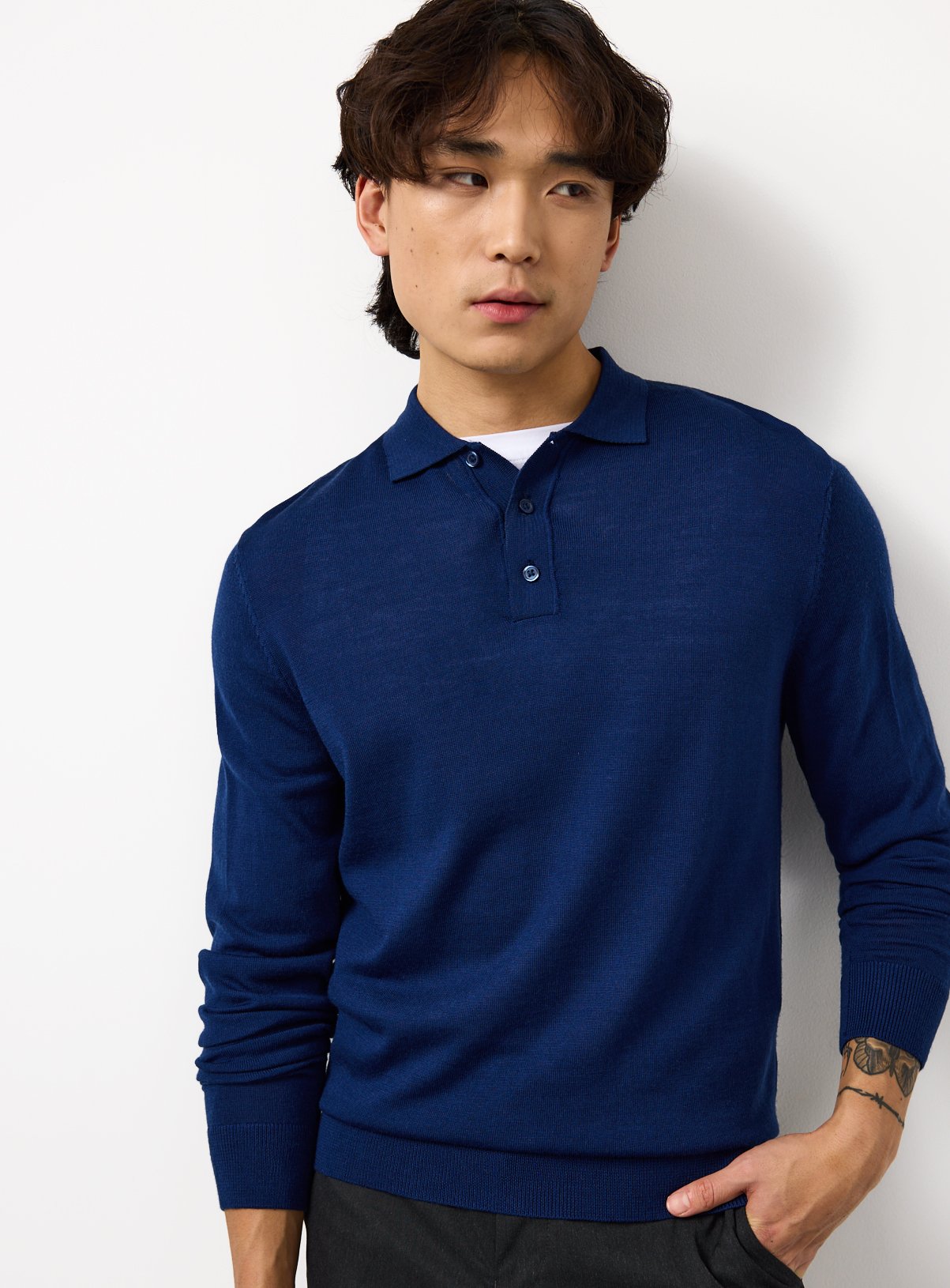 Merino Wool Long Sleeve Polo