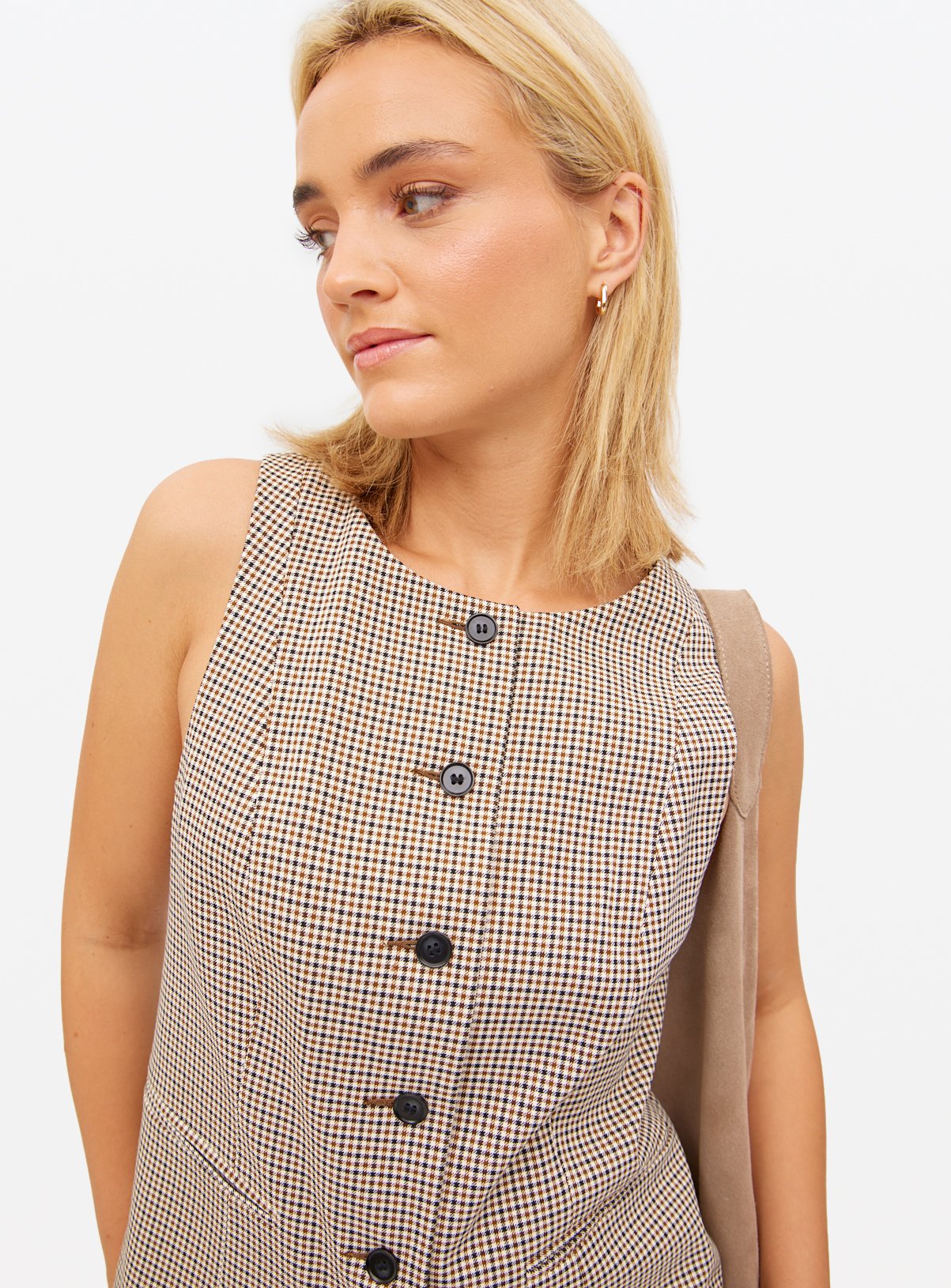 Brown Dogtooth Sleeveless Co-ord Waistcoat