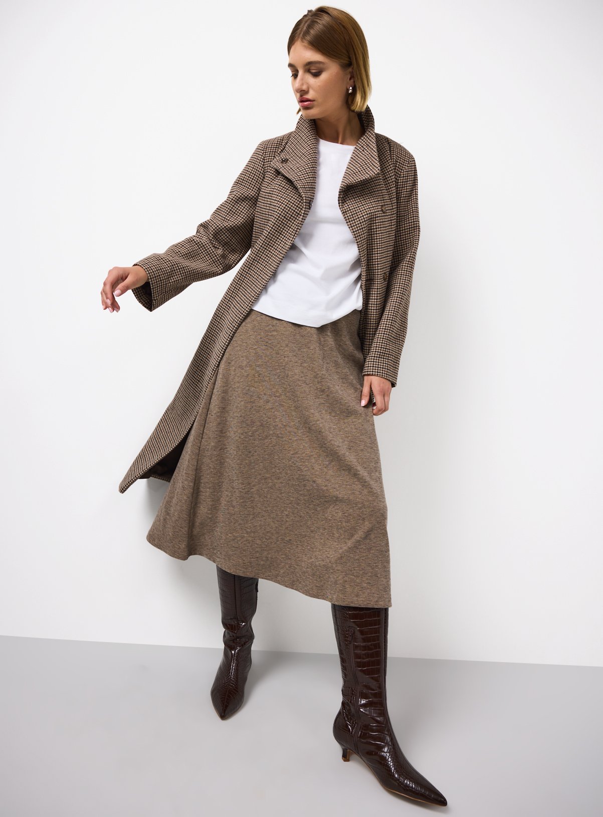 Brown Full Midaxi Twill Skirt