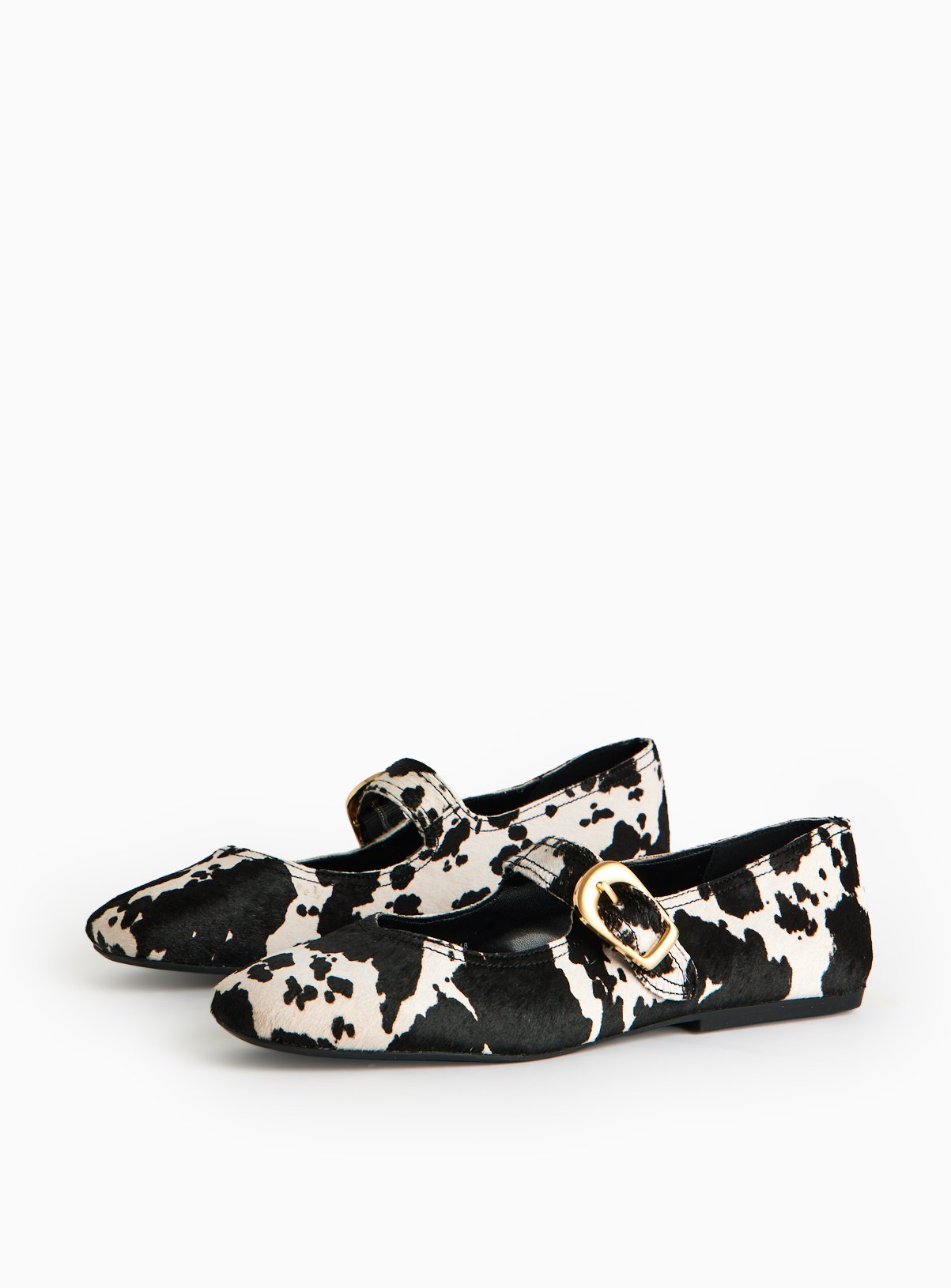 Cow Printed Leather Ballerina Shoes  