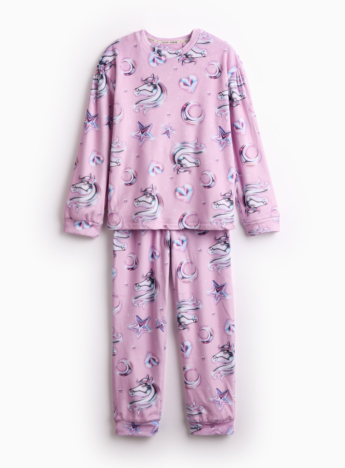 Pink Unicorn Stars Printed Slinky Fleece Pyjamas 