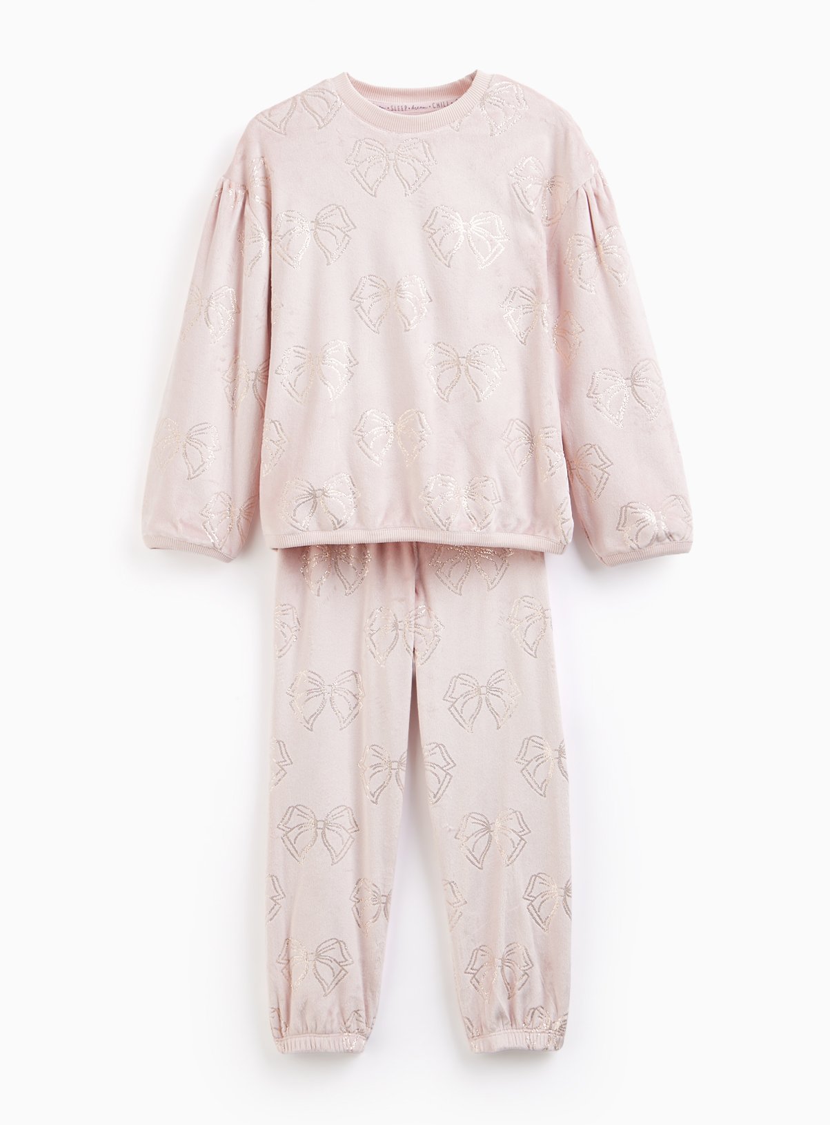 Pink Bow Printed Slinky Fleece Pyjamas 