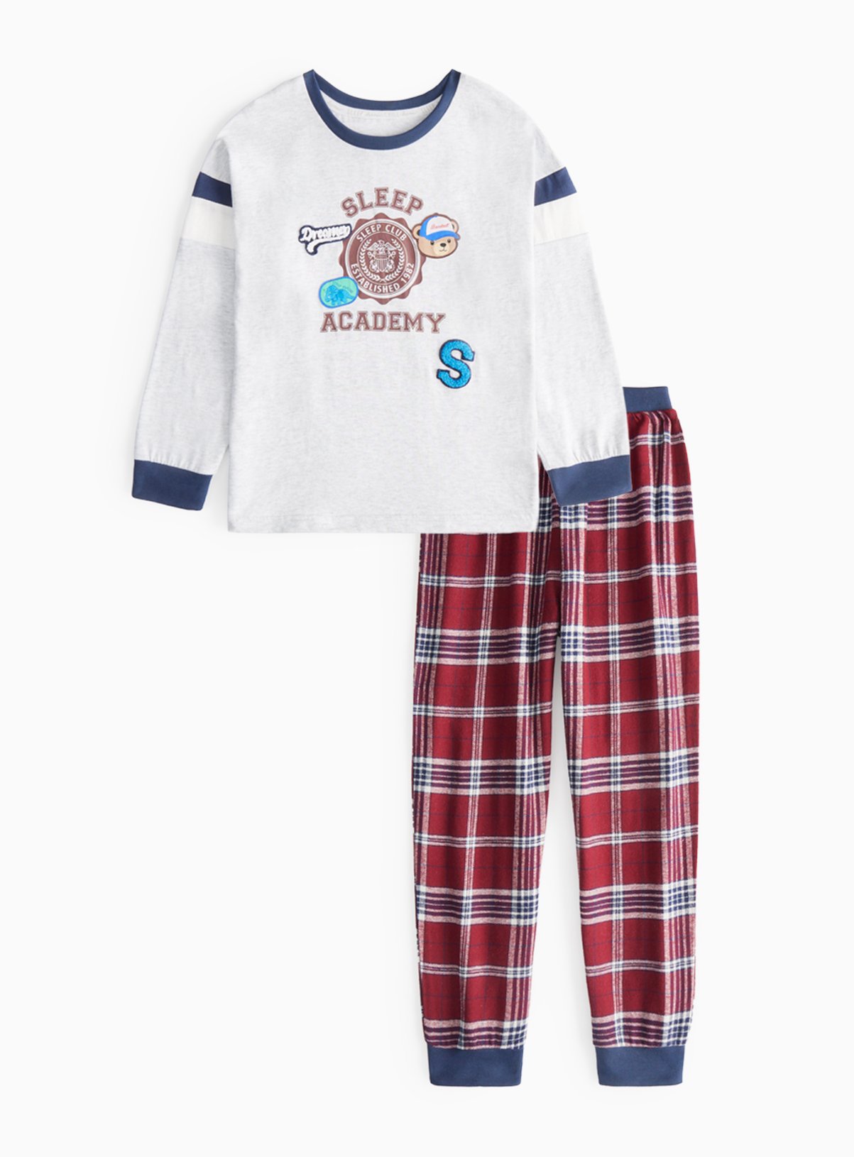 Sleep Academy Slogan Check Print Pyjamas 