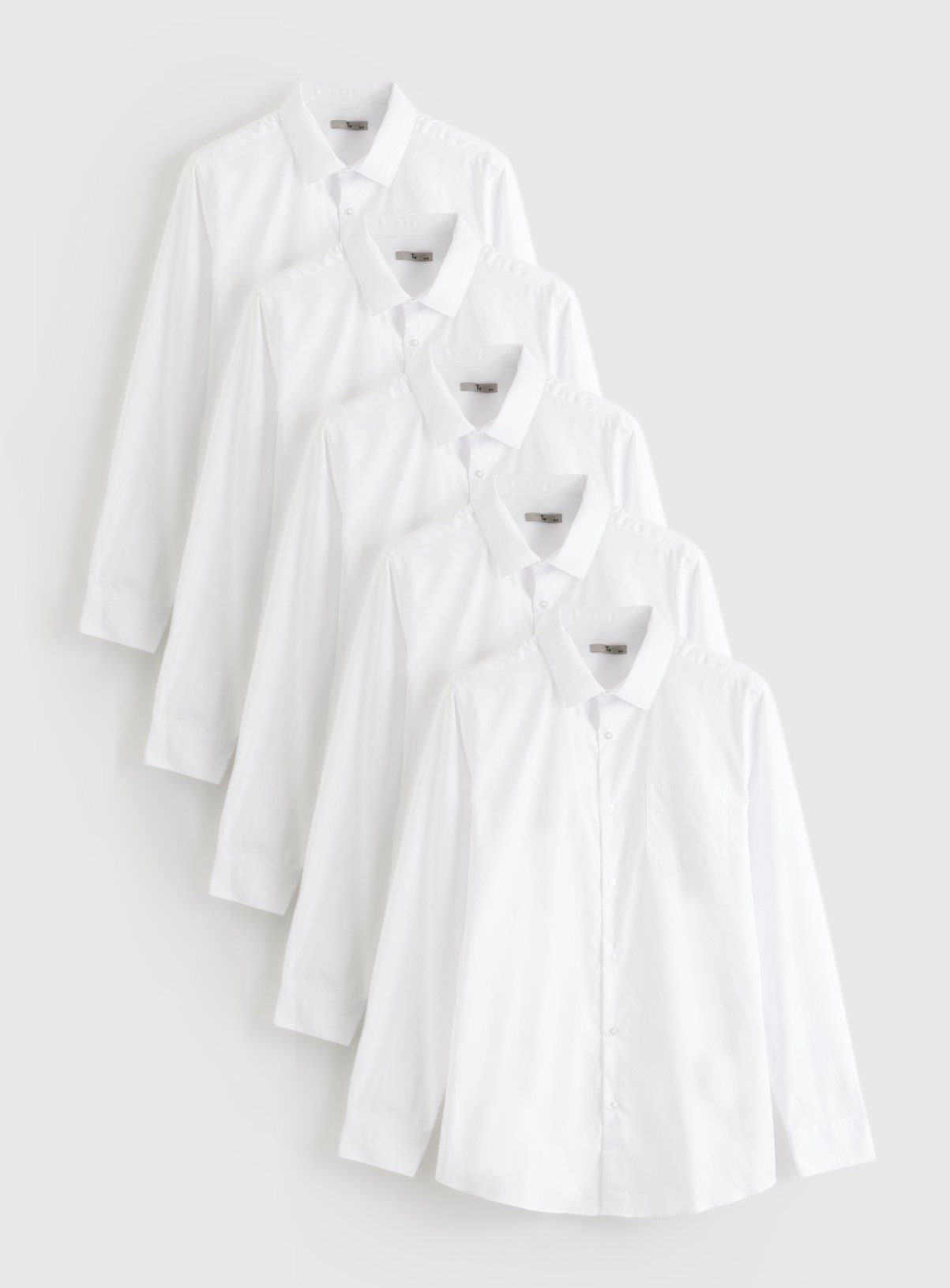White Regular Fit Long Sleeve Shirts 5 Pack  