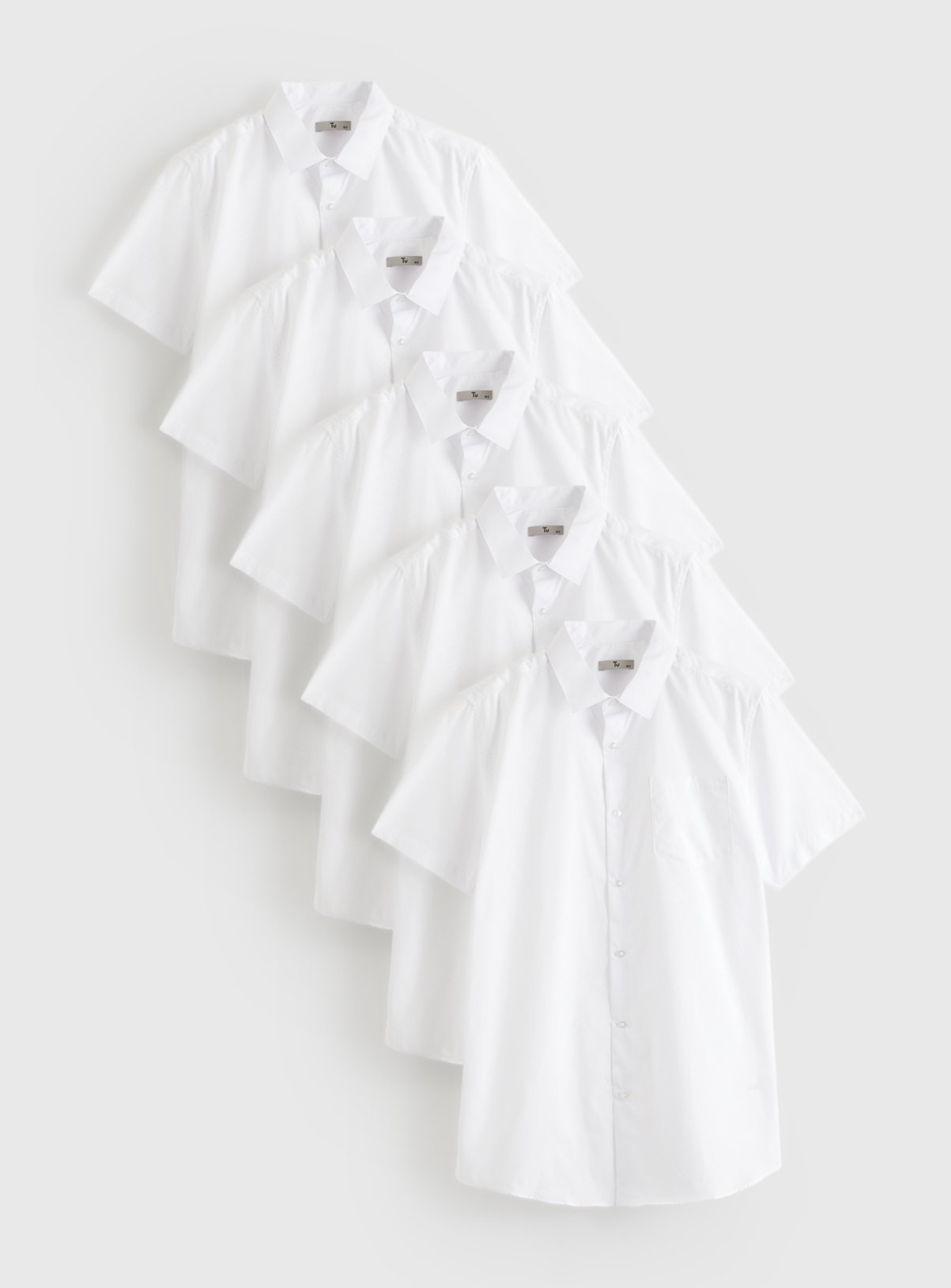 White Regular Fit Short Sleeve Shirts 5 Pack  