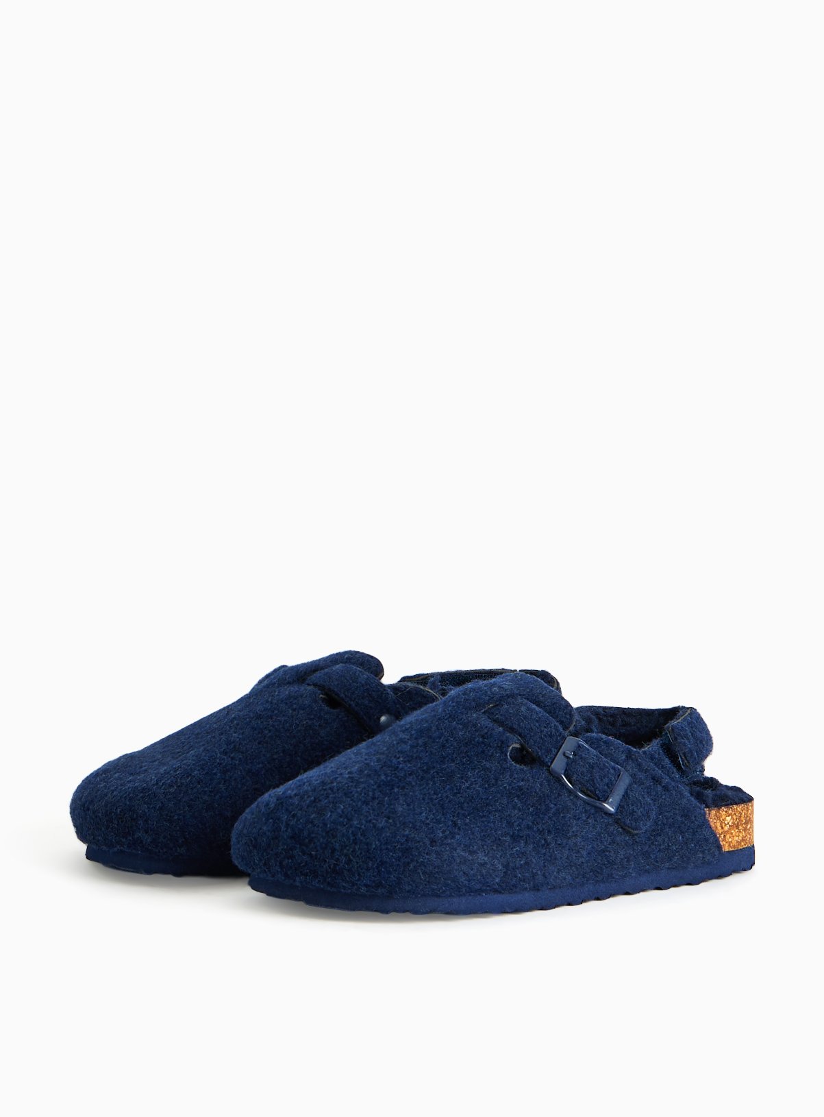 Navy Felt Borg Lined Footbed Slippers