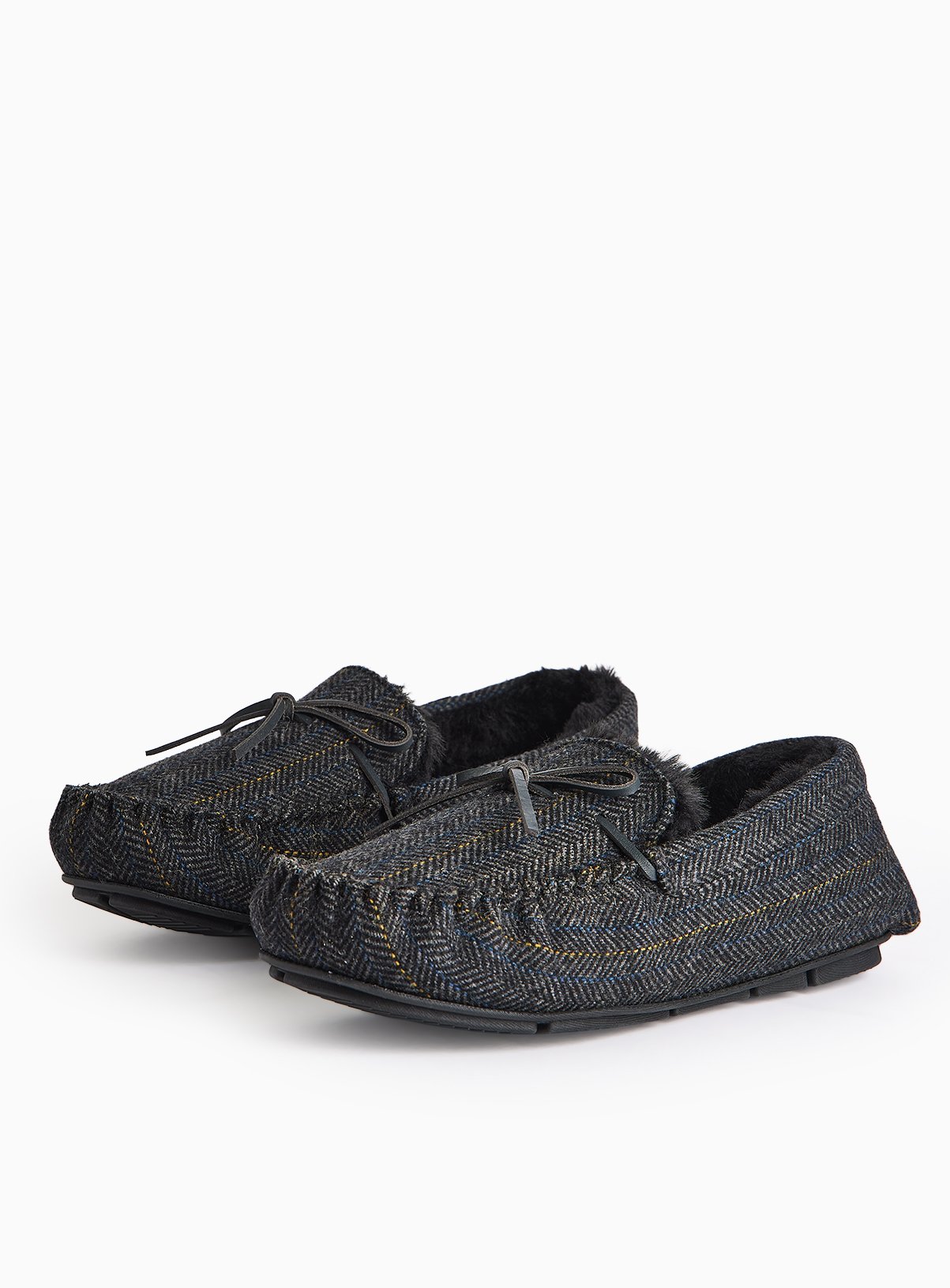 Navy Herringbone Moccasin Slippers