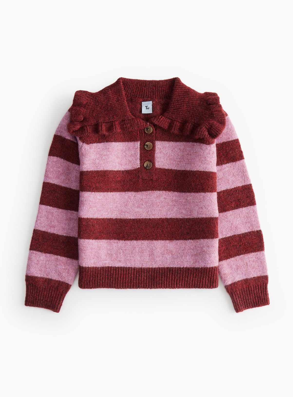 Burgundy Striped Knitted Rugby Jumper 