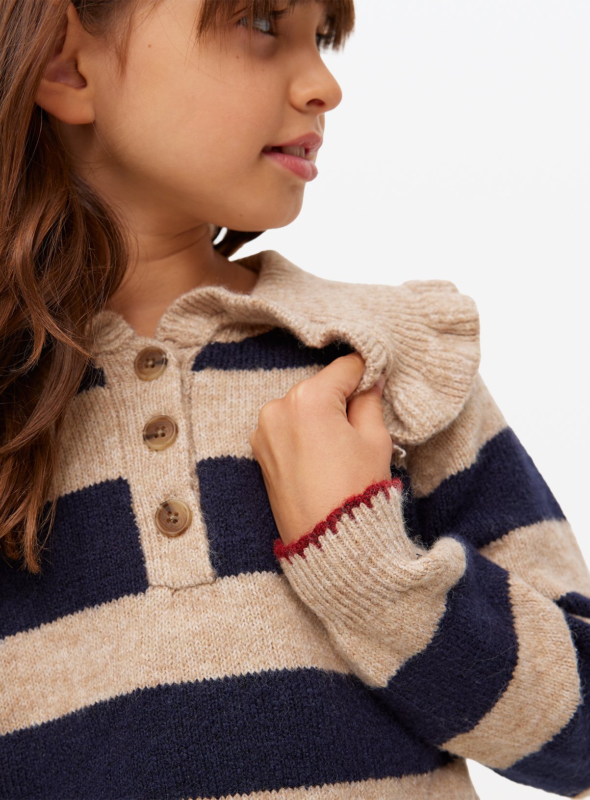 Beige Navy Striped Frill Collar Jumper 13 years