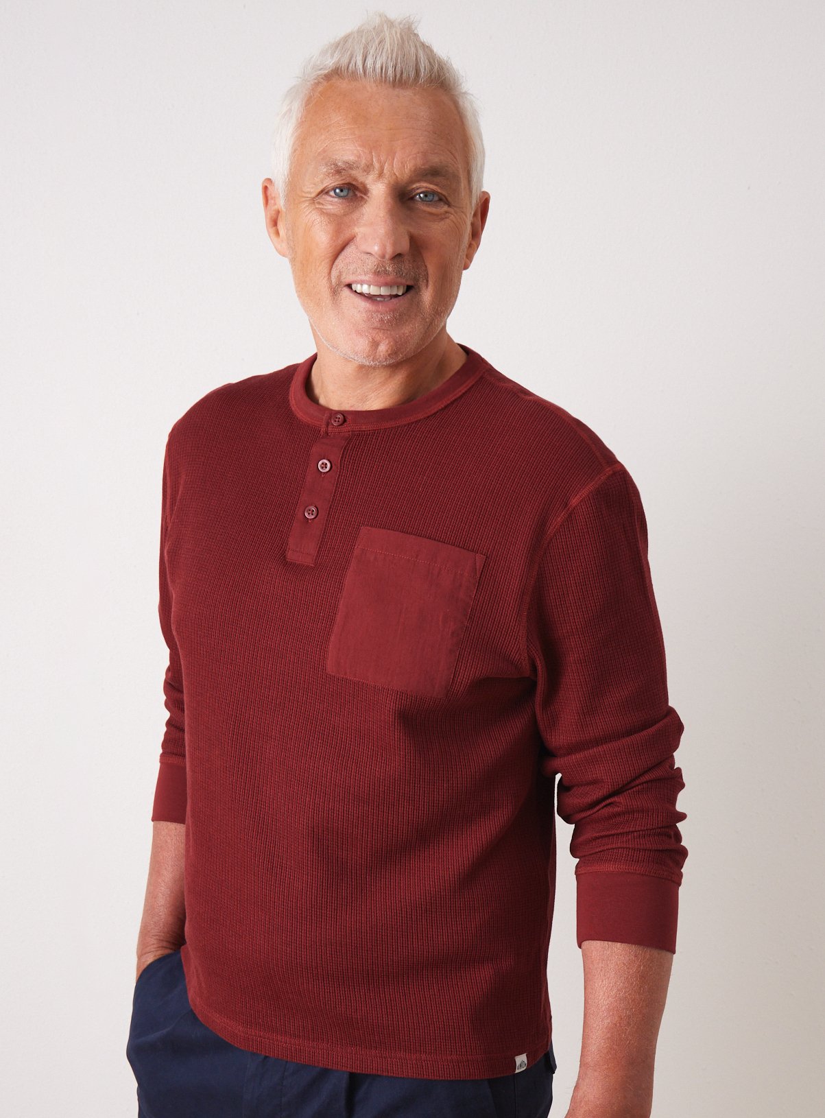 UNION WORKS Dark Red Waffle Henley T-Shirt XXXL