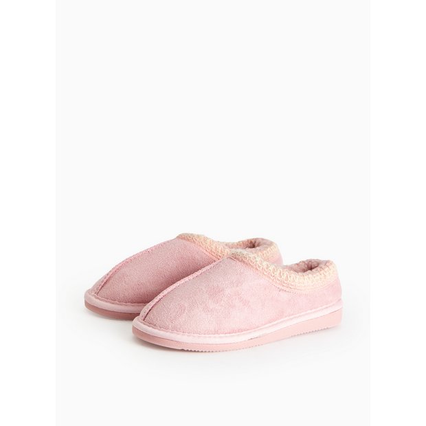 Buy Pink Stitch Detail Borg Lined Mule Slippers 10-11 Infant