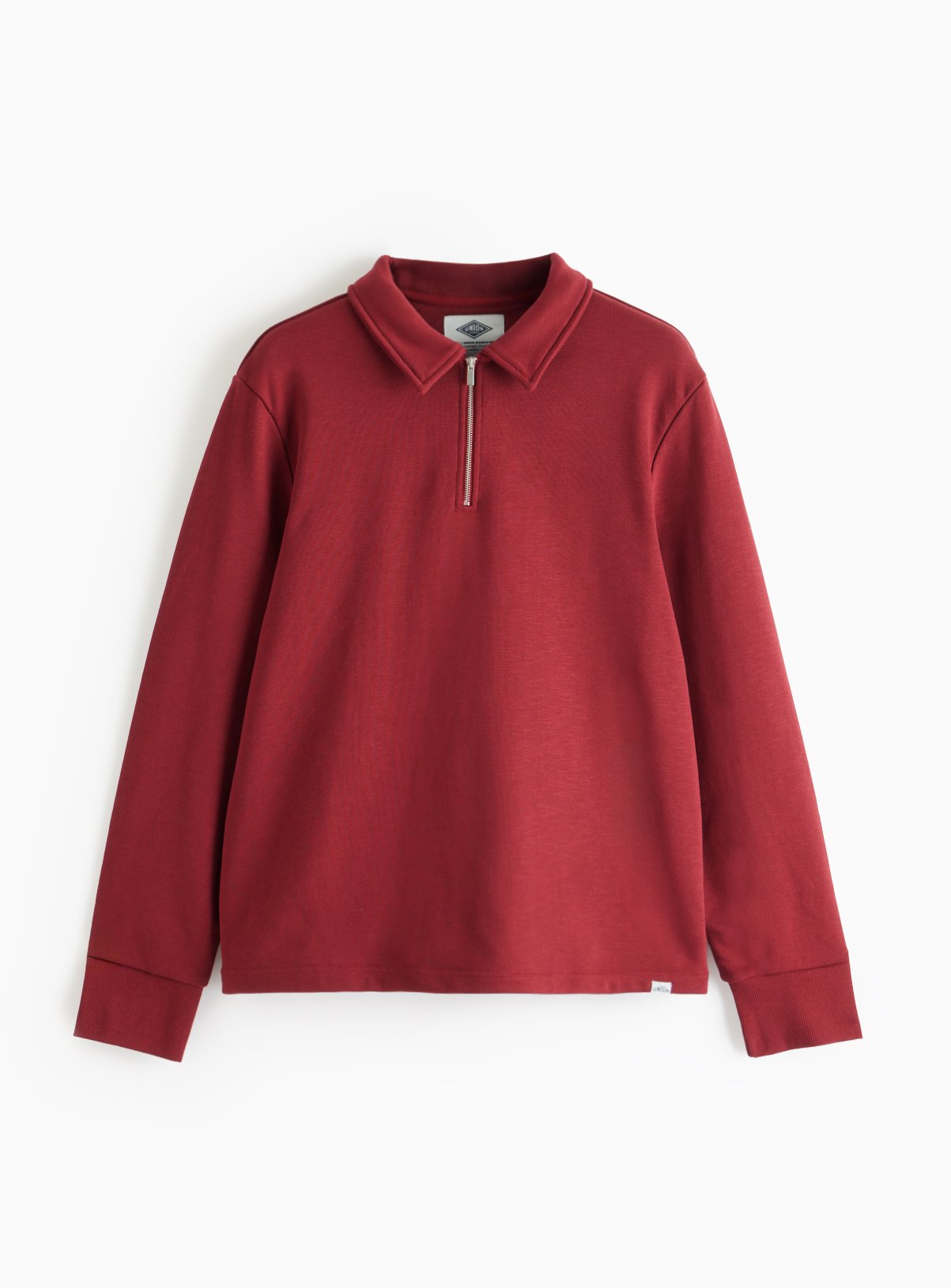 UNION WORKS Dark Red Zip Jersey Polo Sweatshirt