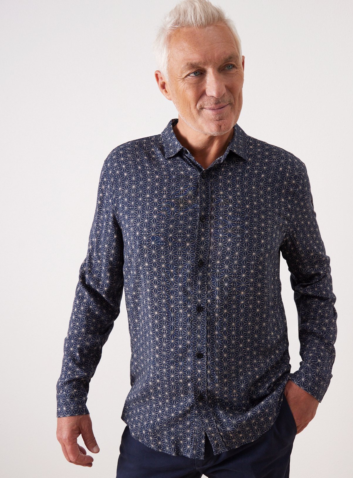 UNION WORKS Navy Geometric Printed Shirt