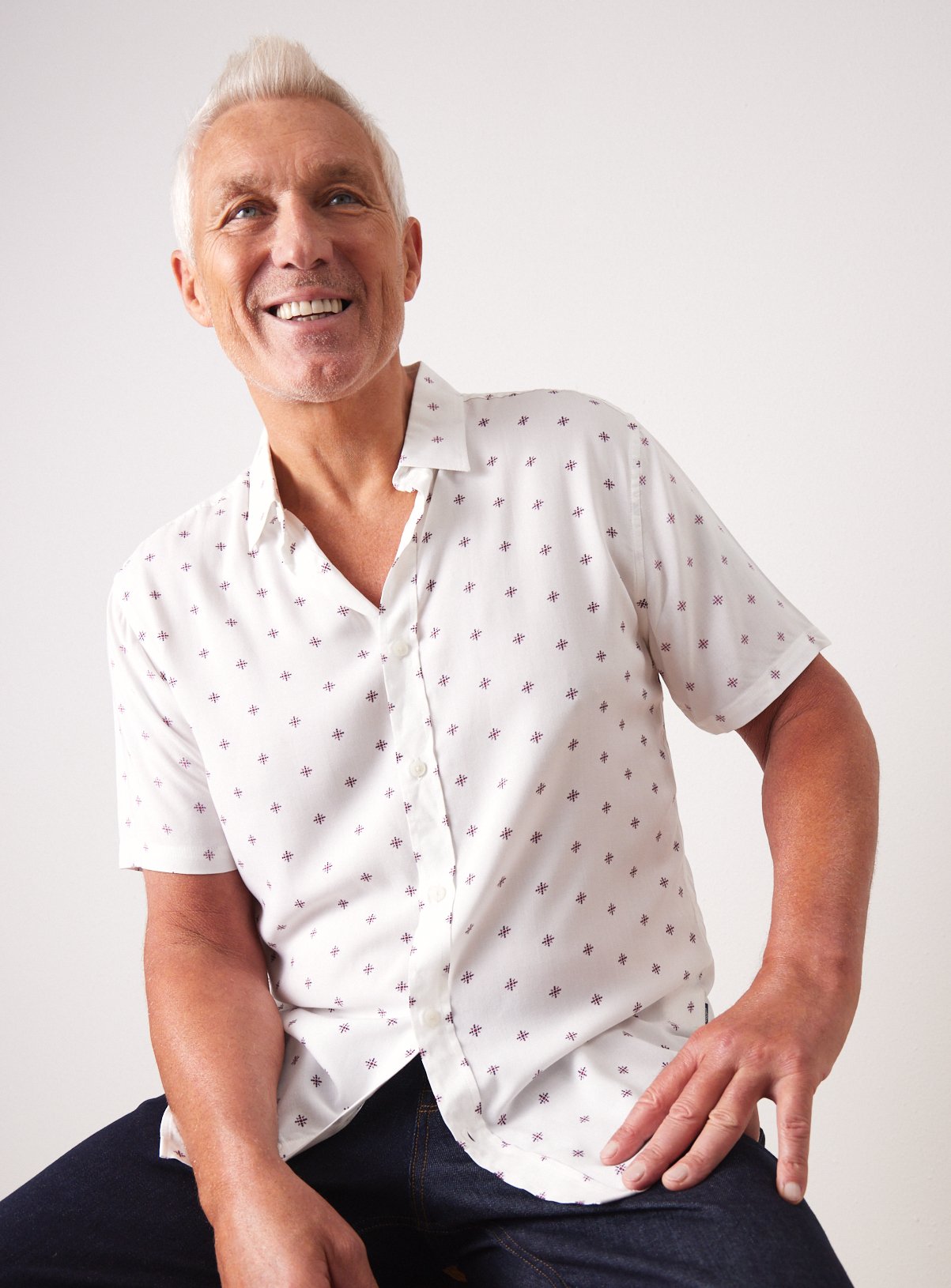 UNION WORKS White Geometric Micro Print Shirt