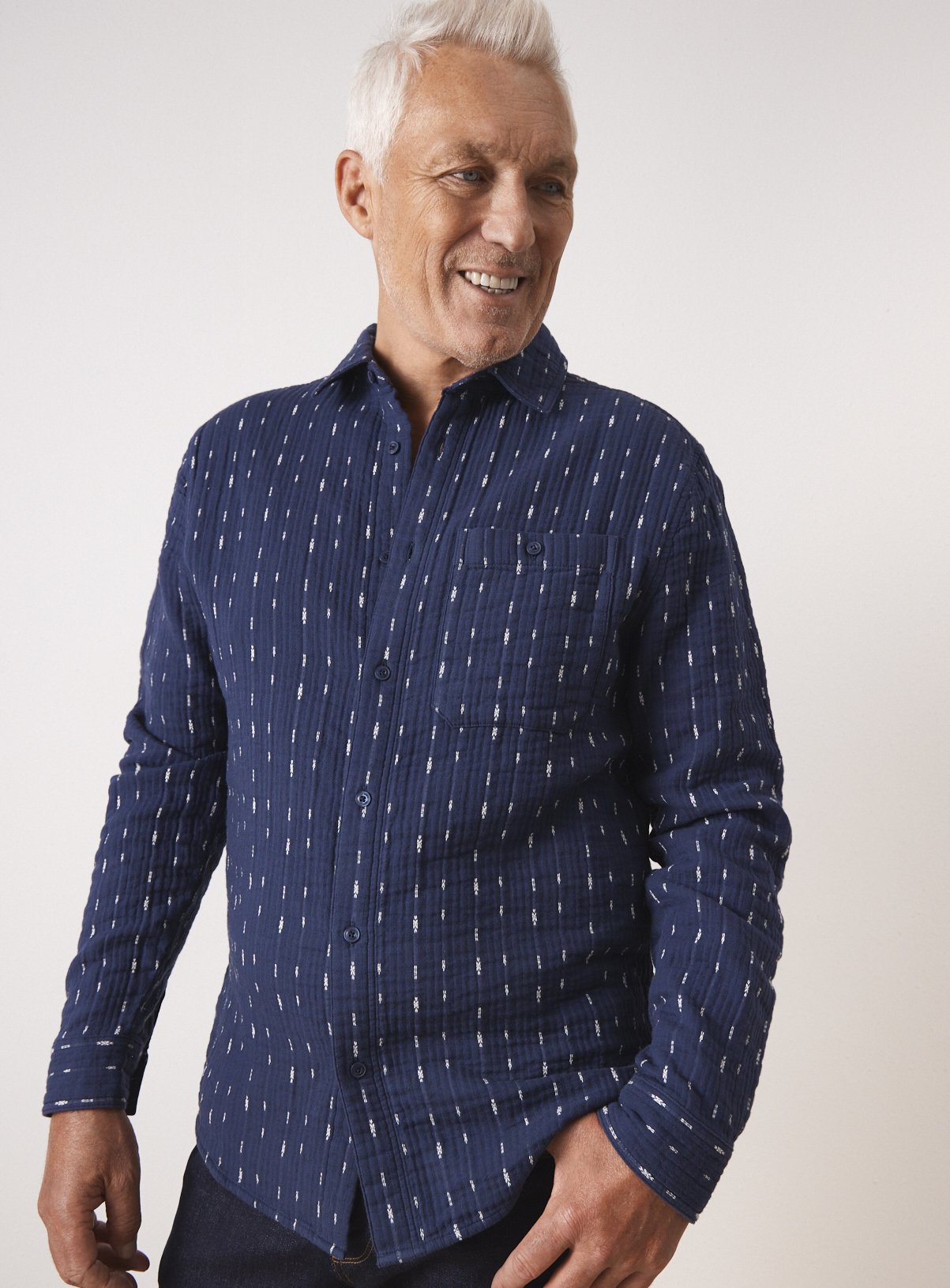 UNION WORKS Navy Textured Padded Shacket 