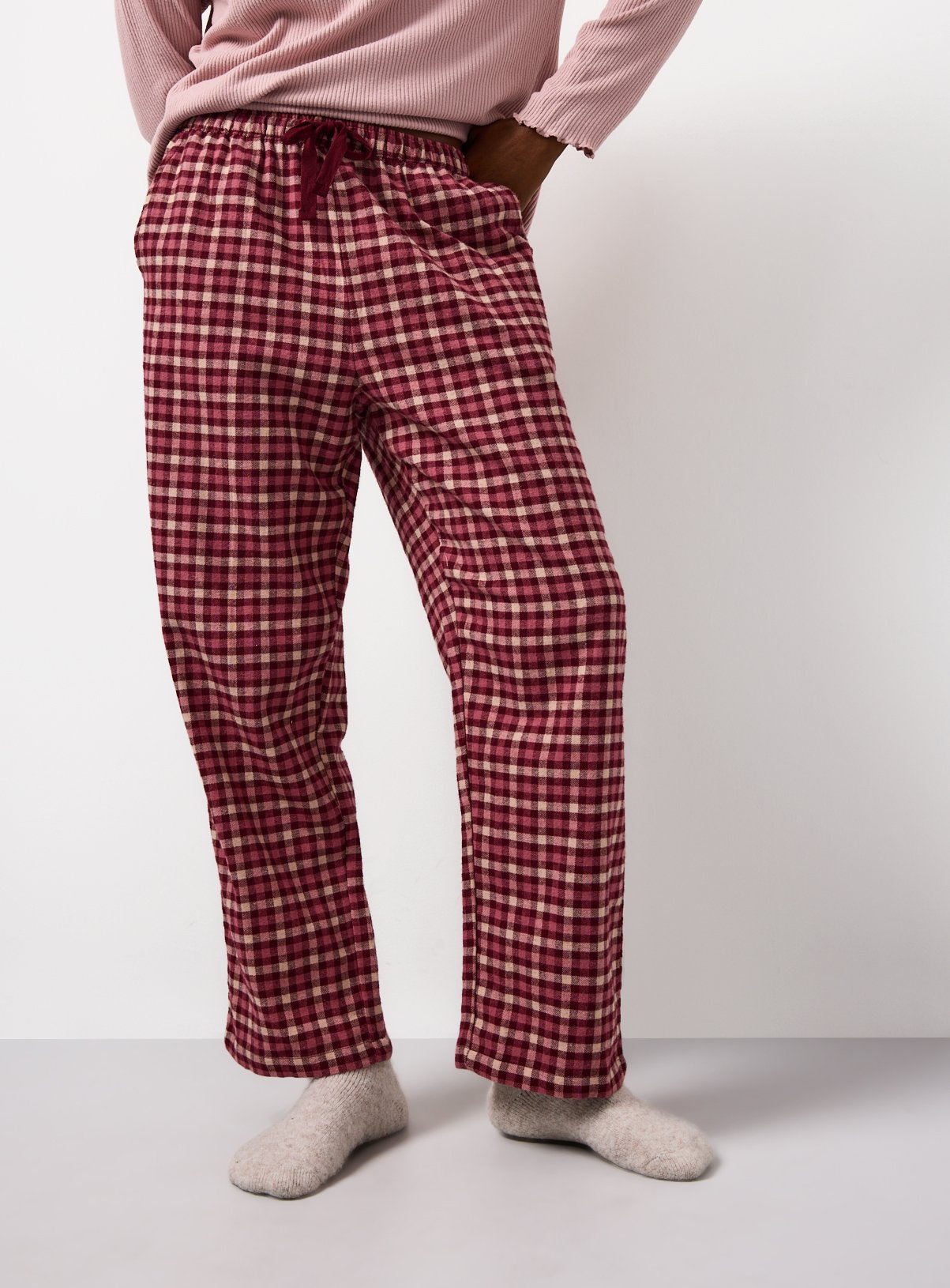Burgundy Gingham Check Woven Pyjama Bottoms 