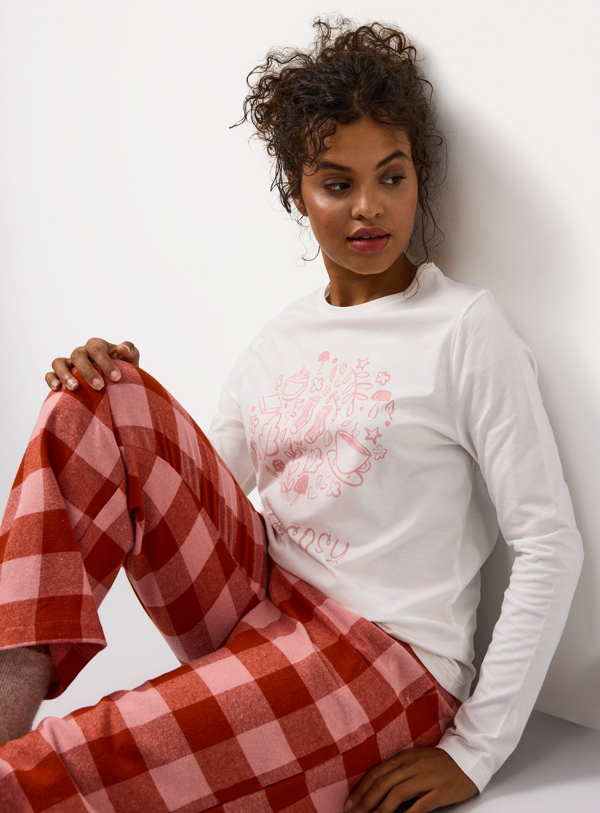 Autumn Cosy Slogan Check Printed Pyjamas 