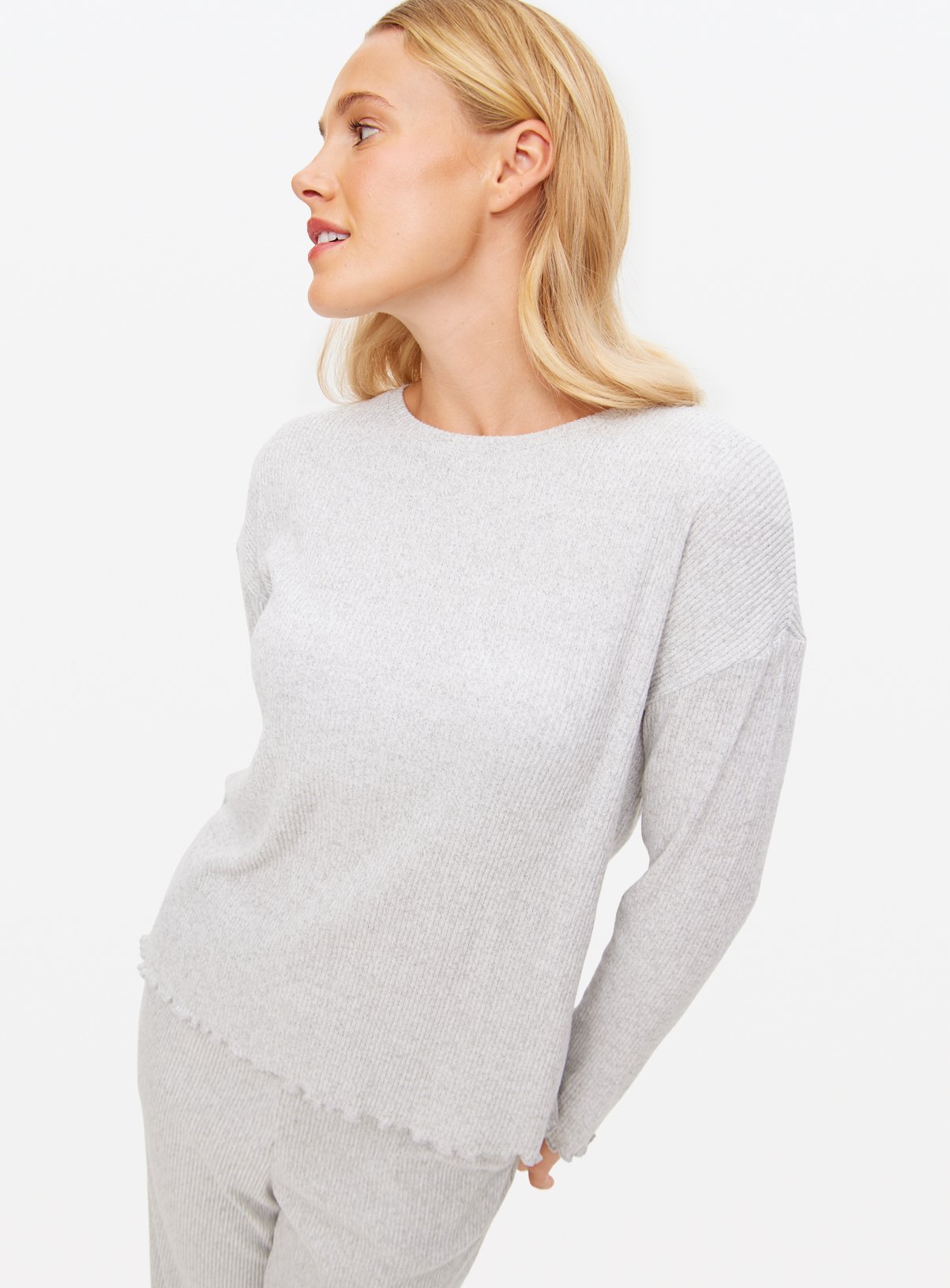 Grey Ribbed Co-ord Pyjama Top