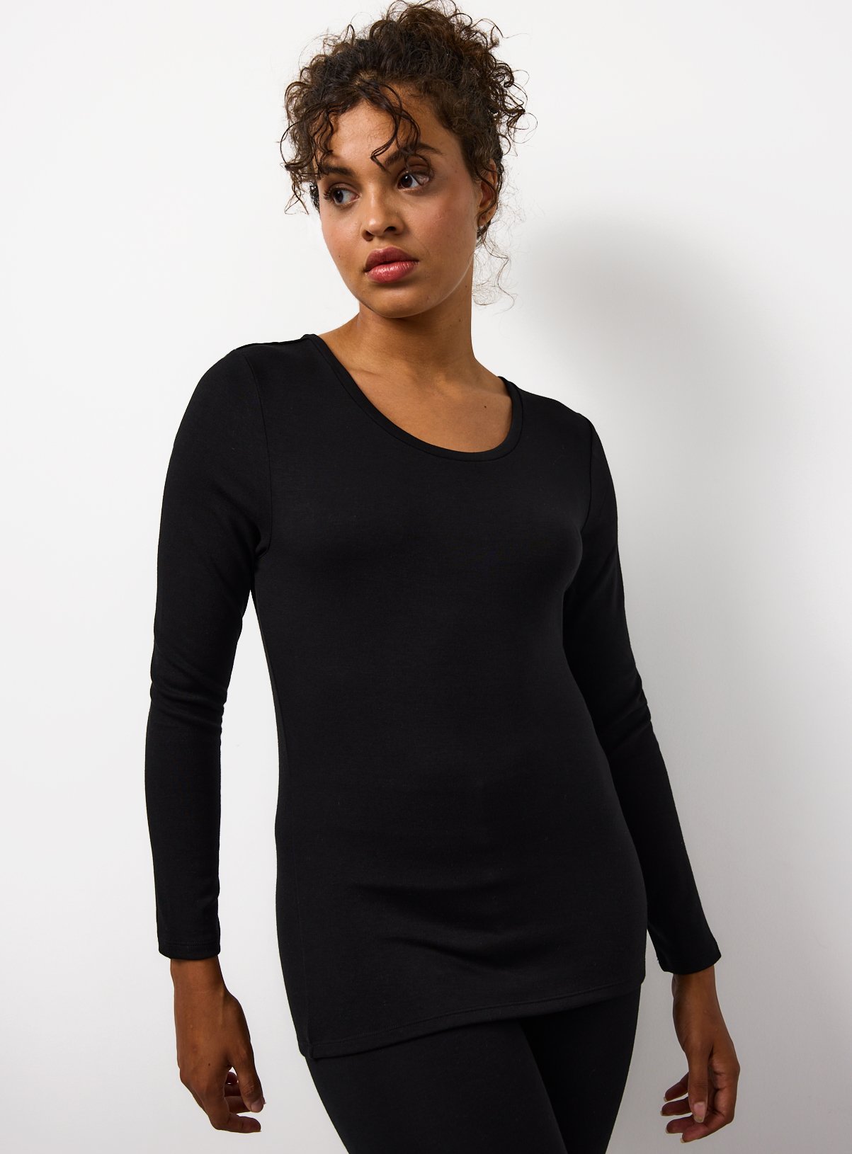Black Brushed Thermal Long Sleeve Top  