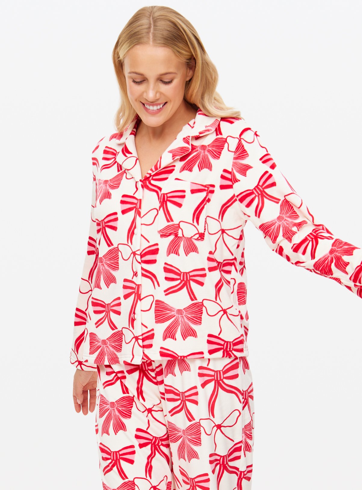 Pink Bows Printed Traditional Pyjamas 