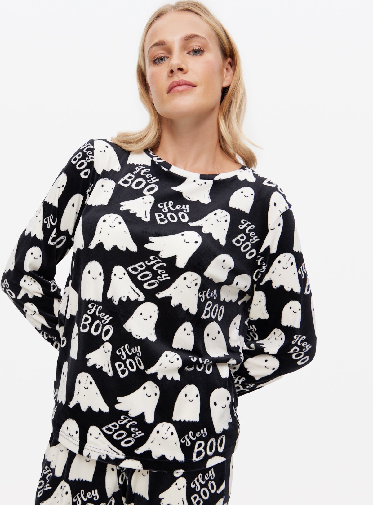 Mini Me Women's Halloween Ghost Printed Slinky Fleece Pyjamas 