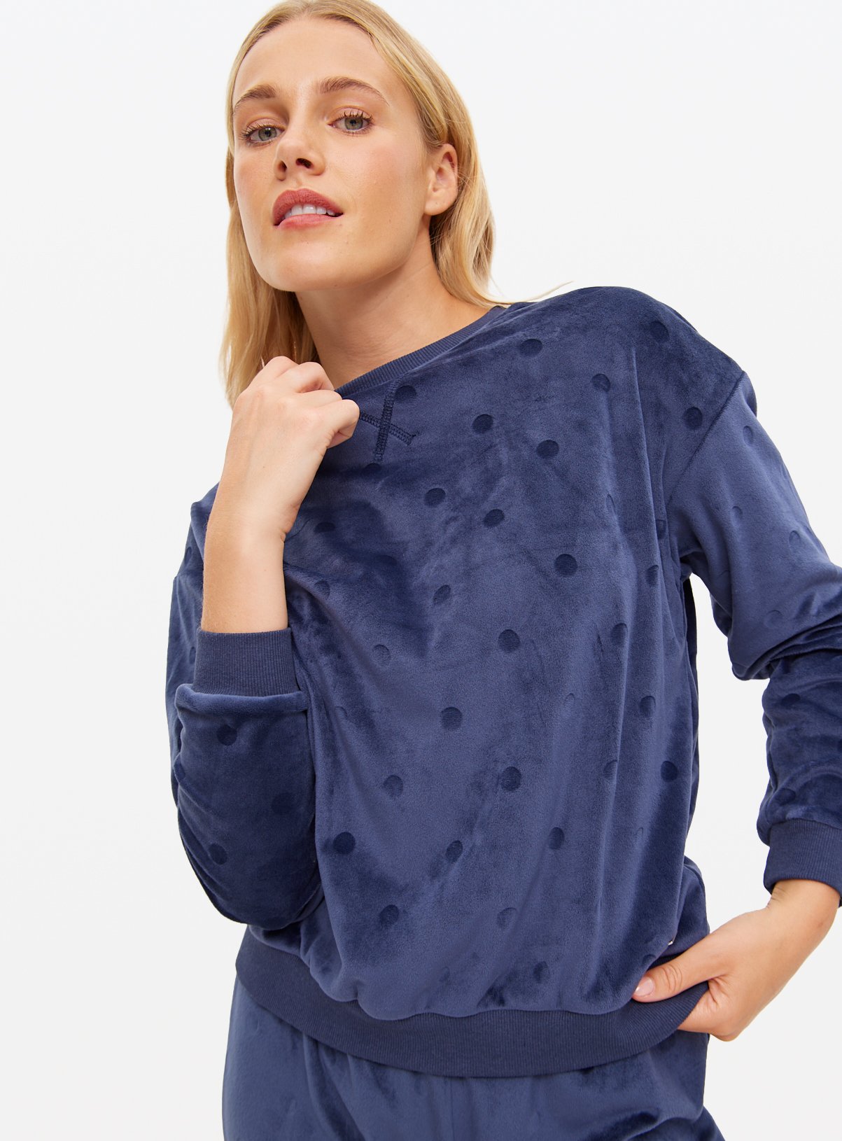 Navy Carved Spot Slinky Pyjama Set 