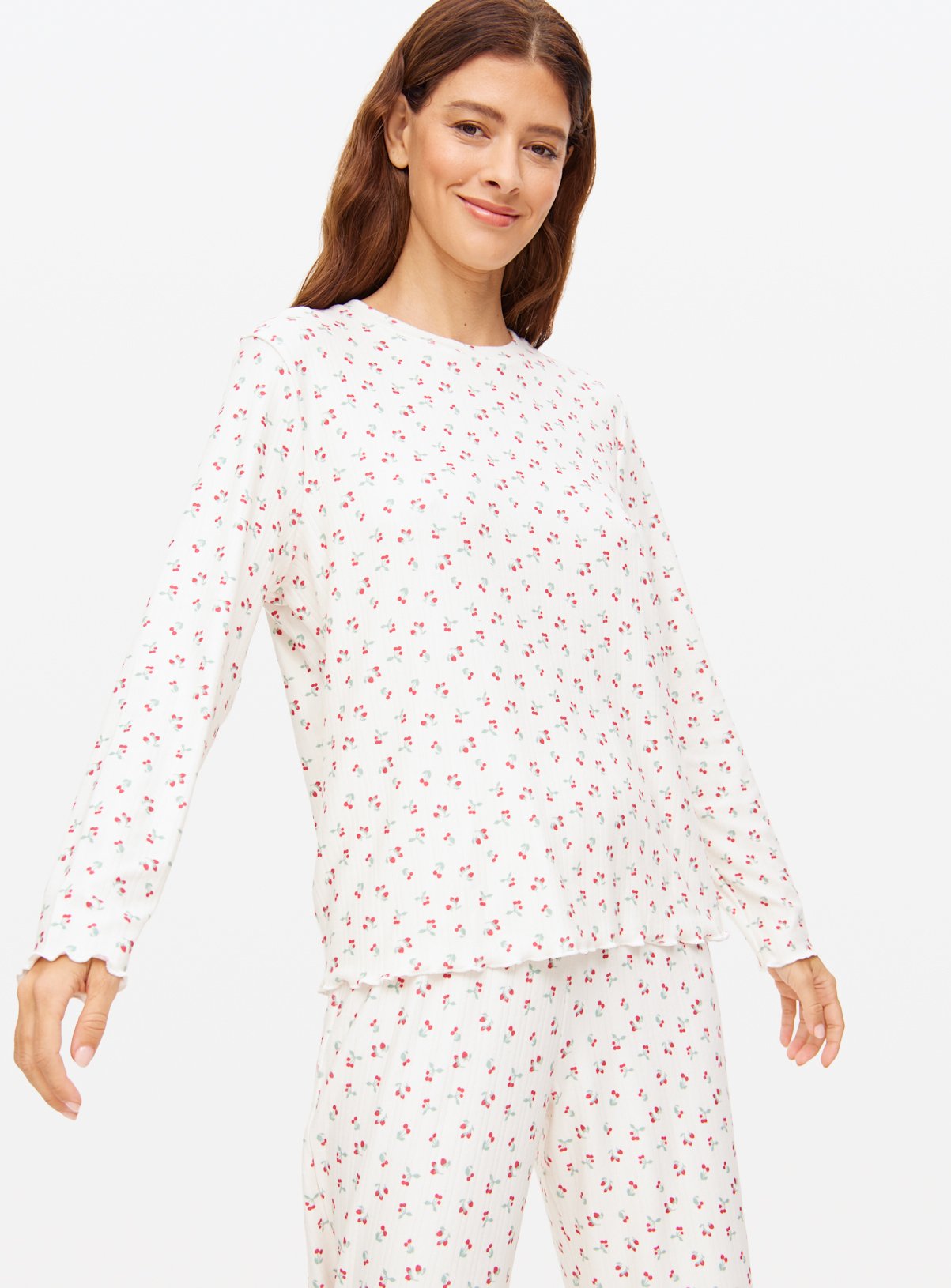Cream Cherry Printed Pointelle Pyjamas