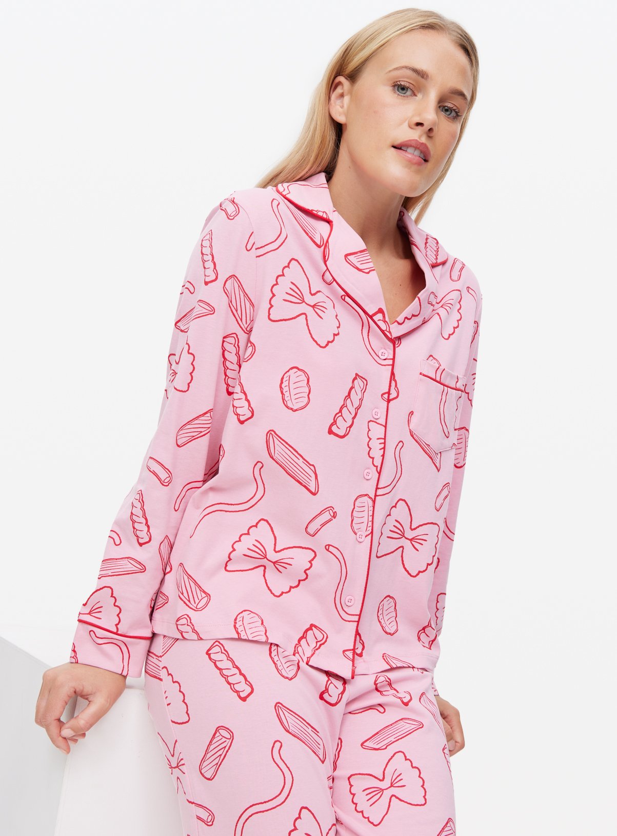 Pink Pasta Printed Jersey Traditional Pyjamas