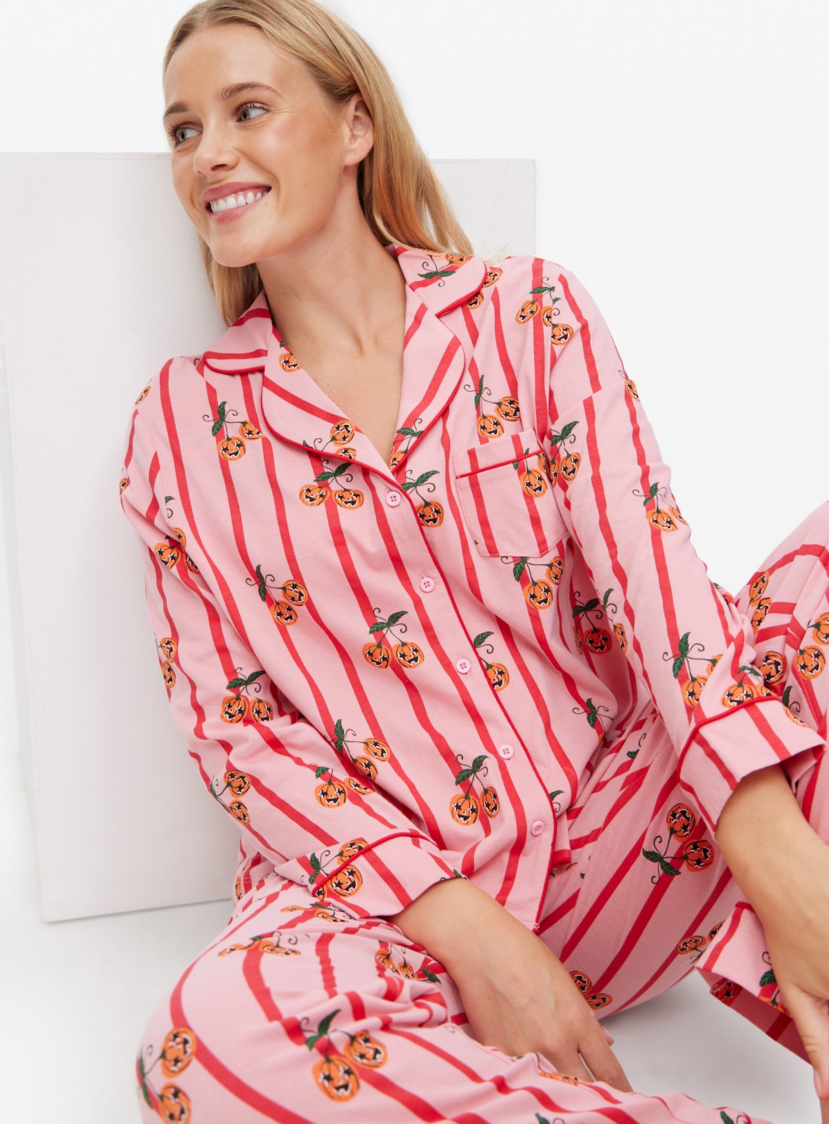 Halloween Pumpkin Cherry Jersey Pyjama Set 