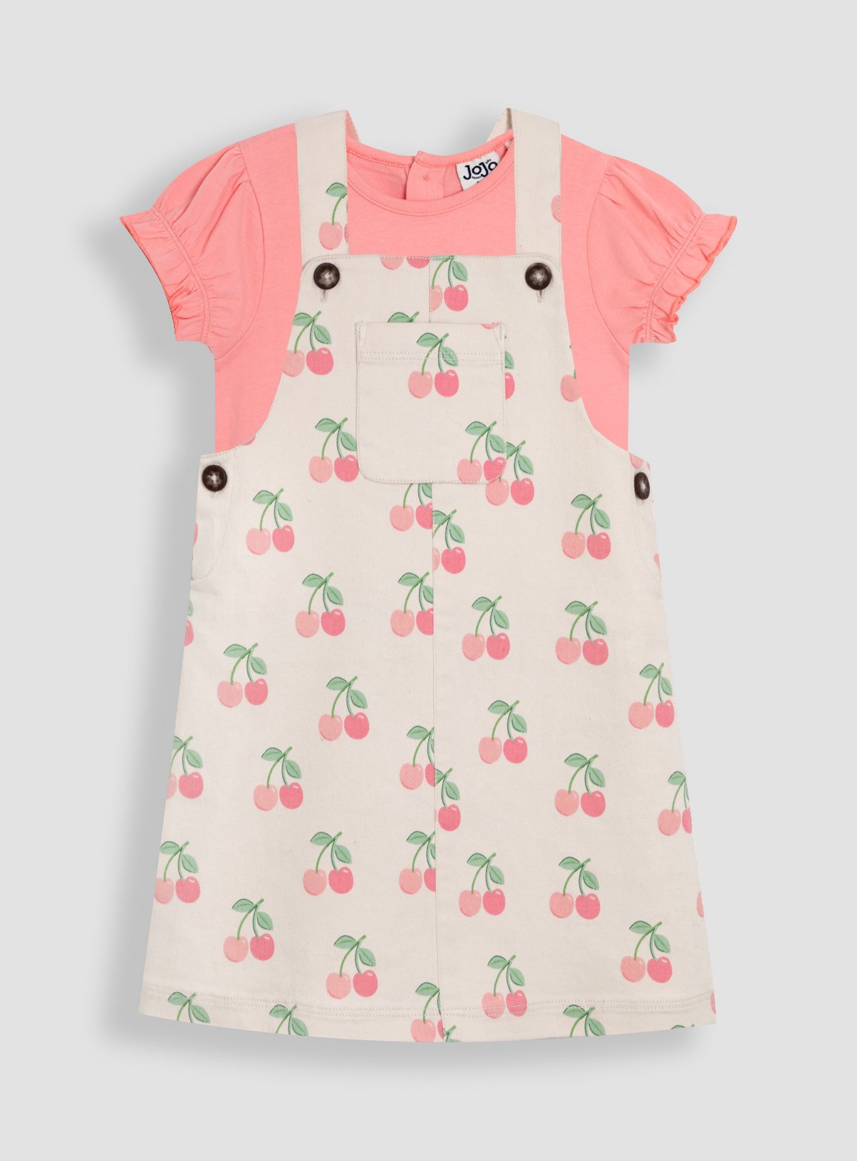 JOJO MAMAN BÉBÉ 2-Piece Cherry Dungaree Dress & T-Shirt Set 