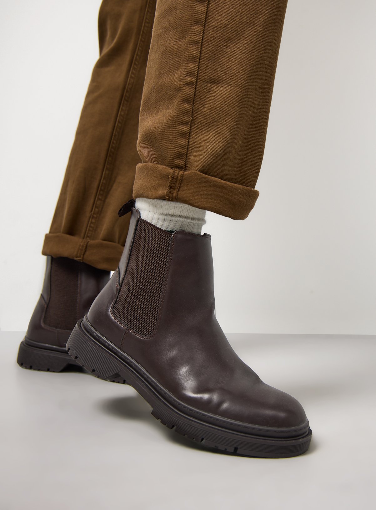 Brown Faux Leather Chelsea Boots 11