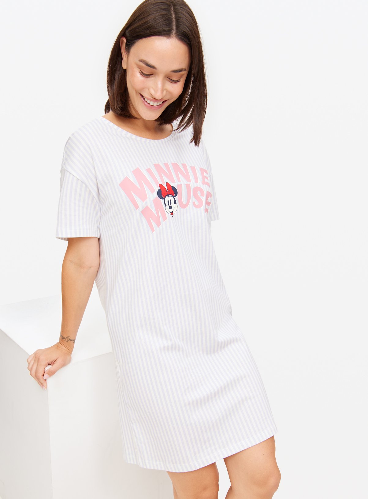 Minnie Mouse Print Blue Striped Sleep T-Shirt