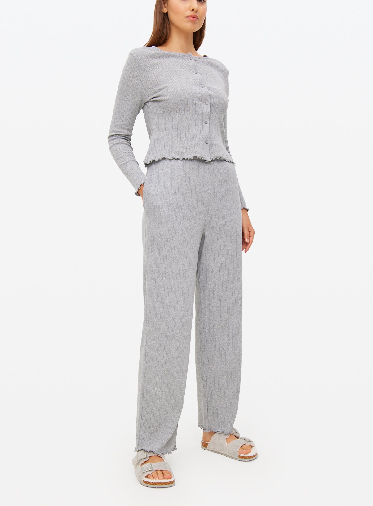 Grey Marl Pointelle Co-ord Pyjama Bottoms 
