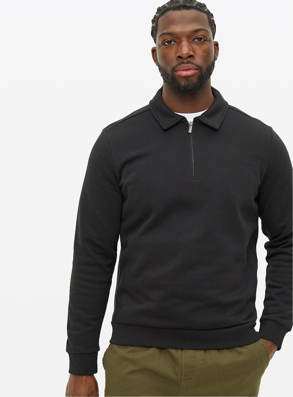 Black Quarter Zip Collared Sweatshirt