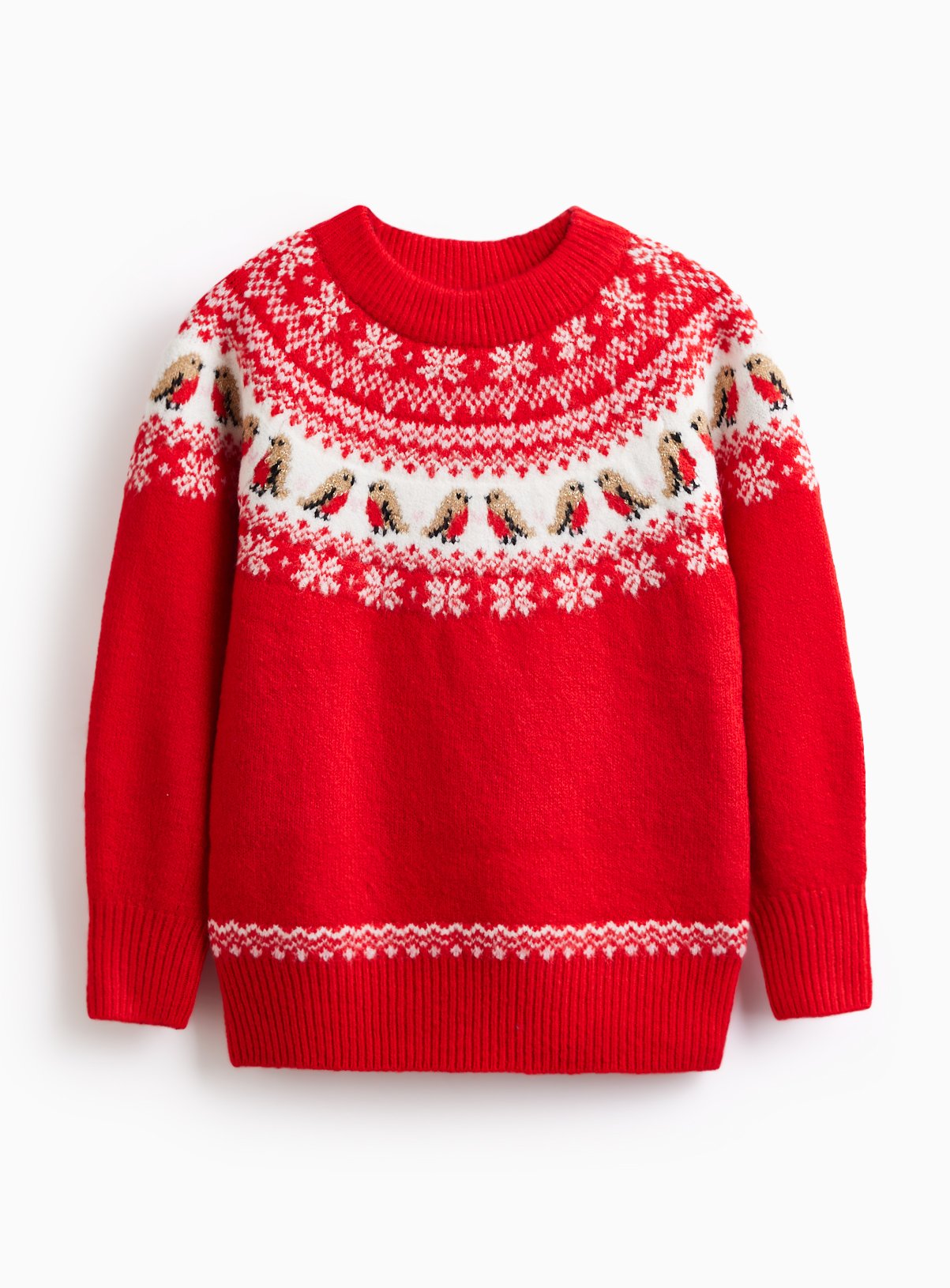 Matching Family Kid's Red Christmas Robin Fairisle Jumper