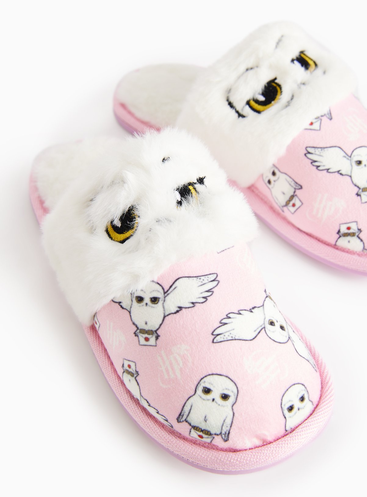 Pink Hedwig Plush Faux Fur Slippers 