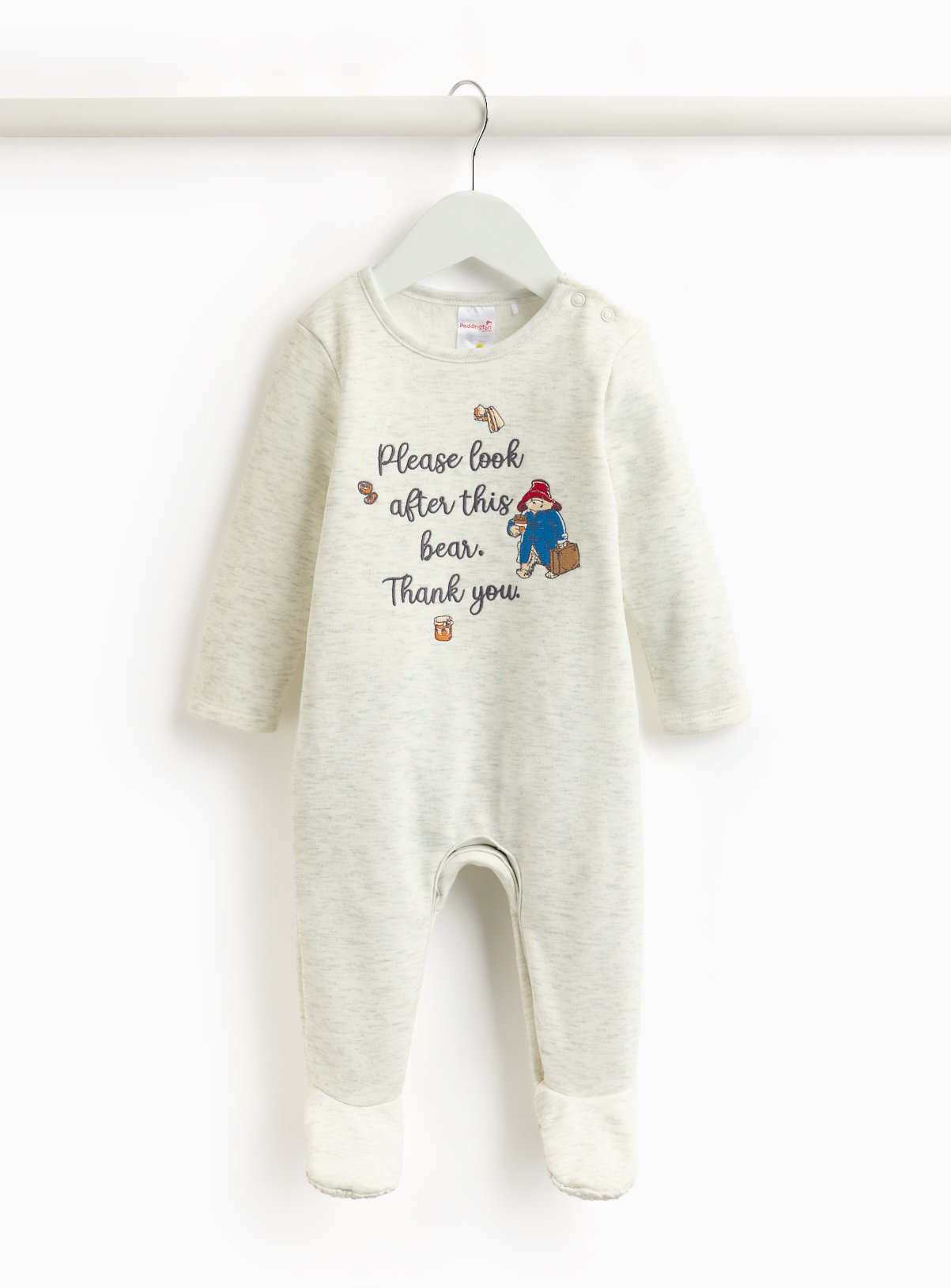 Grey Paddington Embroidered Fleece Sleepsuit  