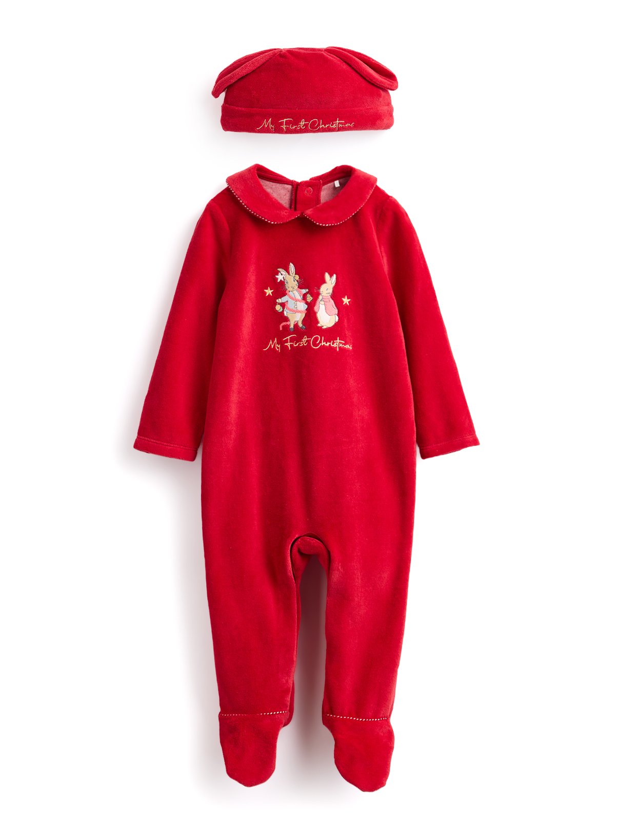 Peter Rabbit Christmas Red Velour Sleepsuit Set 9-12 months