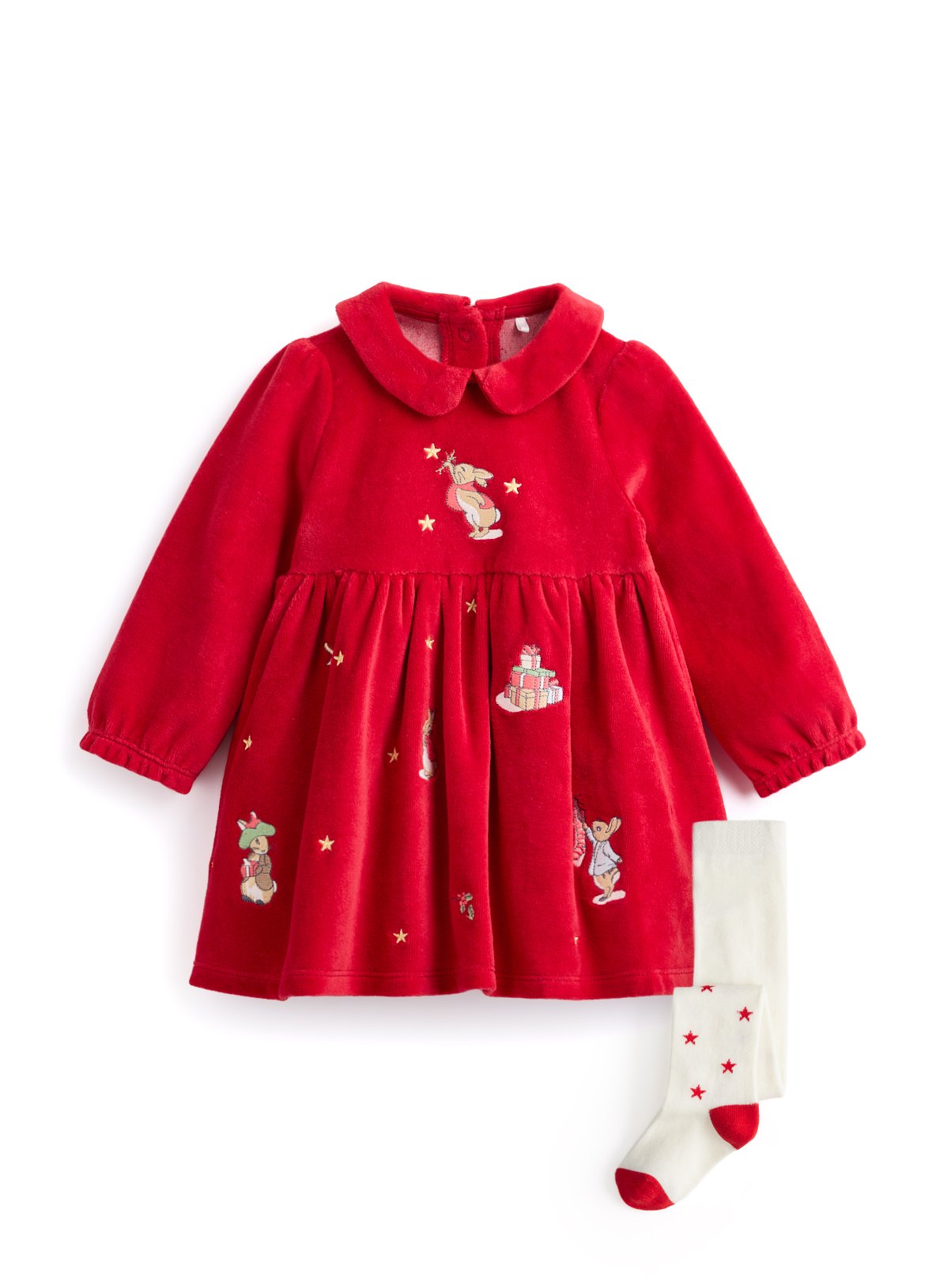 Peter Rabbit Christmas Red Velour Dress & Tights Set 