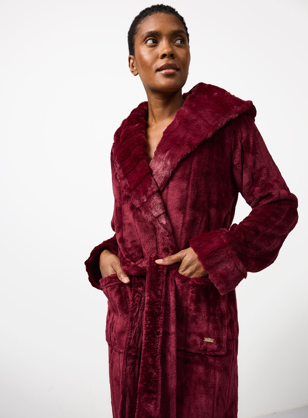 Burgundy Plush Fleece Longline Dressing Gown 