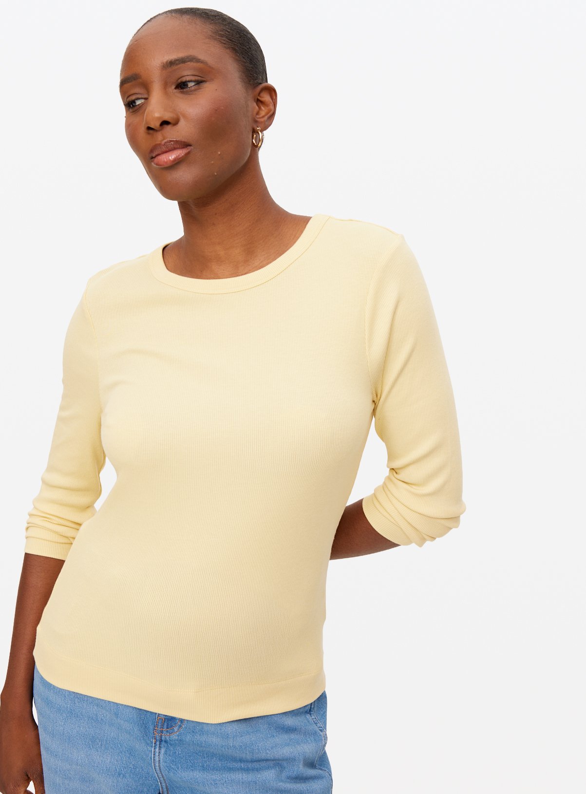 Yellow Modal Ribbed Crew Neck Top 12