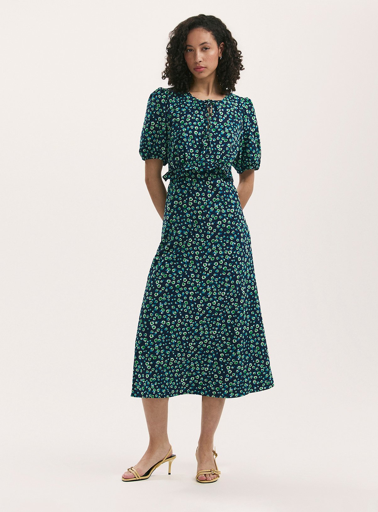 FINERY Anika Dress Navy Ditsy 