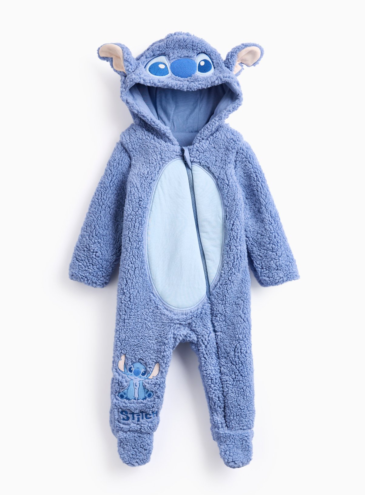 Disney Stitch Blue Fluffy Fleece Hooded Sleepsuit  18-24 months